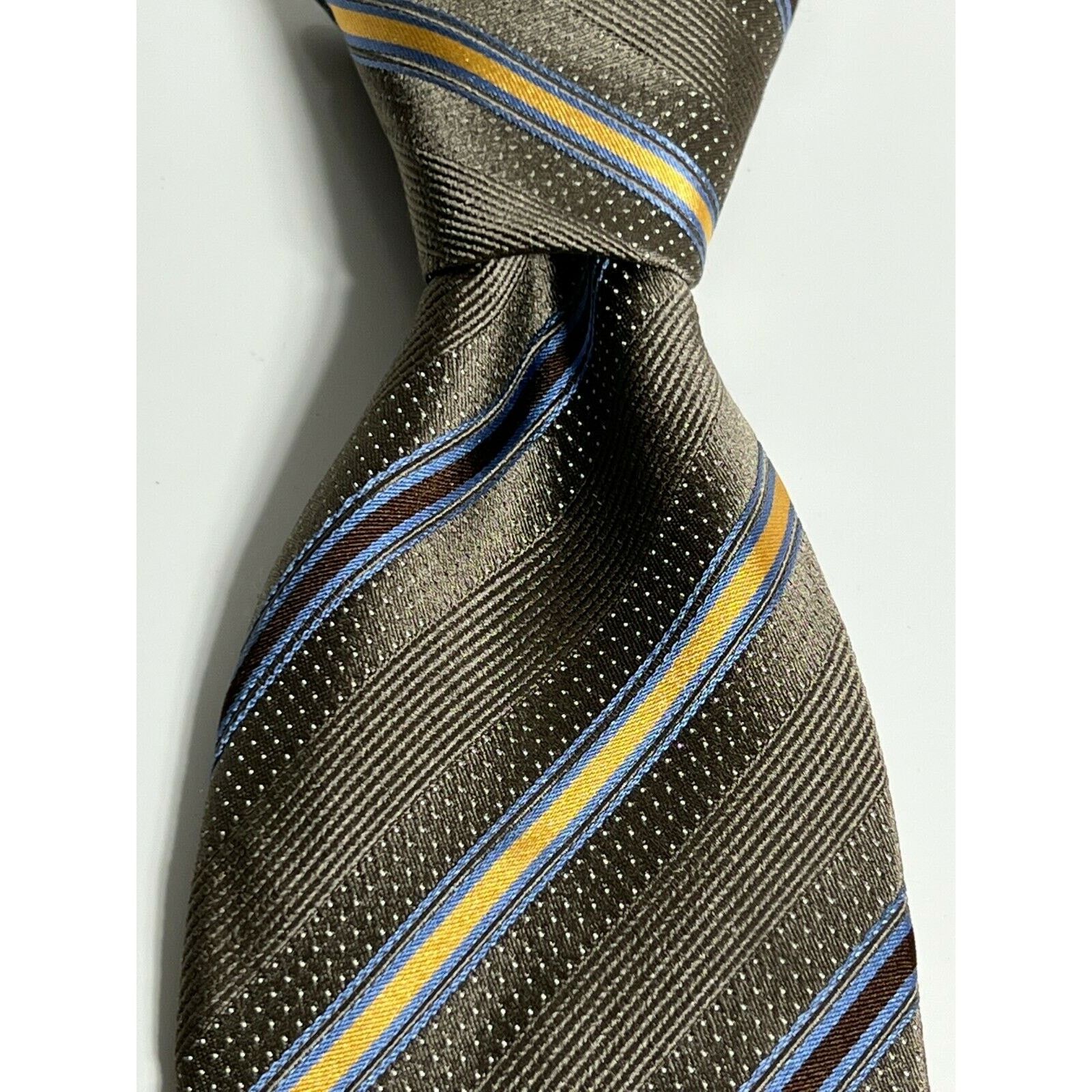 Canali Canali Men's Tie Italy Made Gray Blue Striped Silk Necktie Size ONE SIZE - 1 Thumbnail