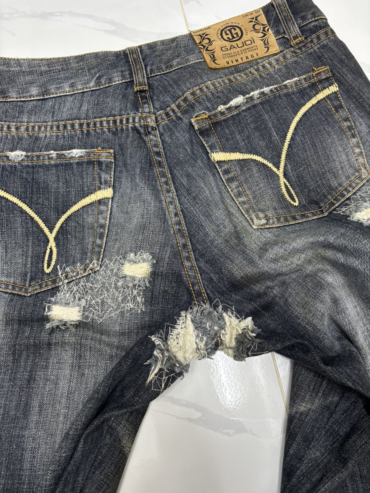 Hedi Slimane Distressed Web Chaos Stitch Wide Leg Denim Jean Dior Style Size US 32 / EU 48 - 10 Thumbnail