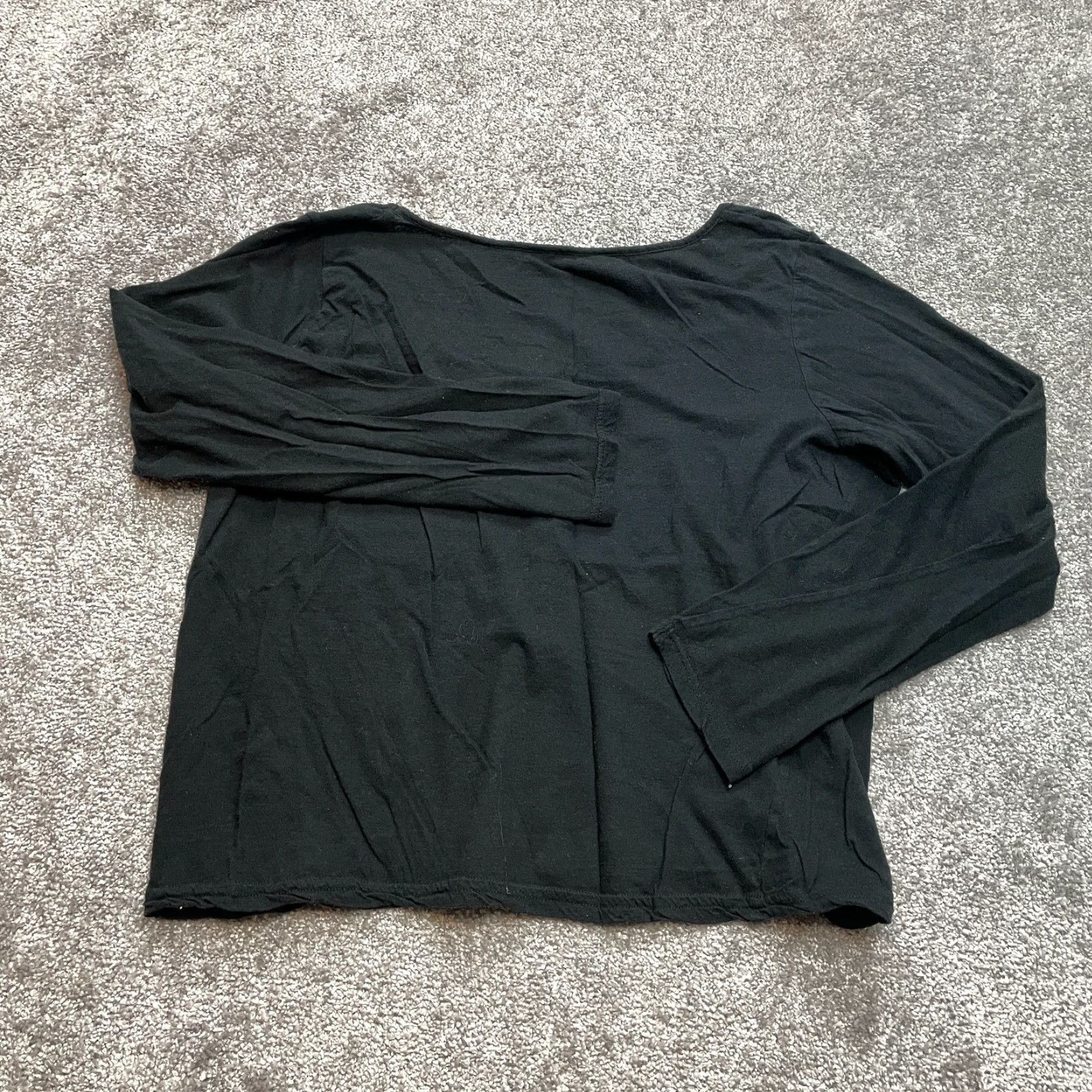 Vintage VINTAGE Unbranded Shirt Womens M Scoop Neck Long Sleeve Basic Soft Lightweight Top Black - Regular Fit, Cotton Knit, Casual, 90s, Ladies Size M / US 6-8 / IT 42-44 - 6 Thumbnail
