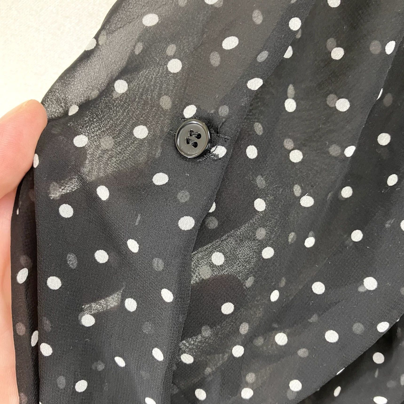 Vintage Women's Goth Top Medium Black & White Polka Dot Button Down Sheer Lace Back Size M / US 6-8 / IT 42-44 - 7 Thumbnail