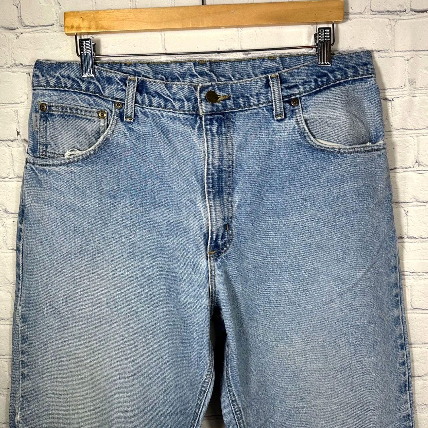 Carhartt VINTAGE Carhartt B17 DST Jeans Light Wash 38x30 USA Relaxed Tapered Leg 5-Pocket Mens Denim Blue 90s Size US 38 / EU 54 - 2 Thumbnail