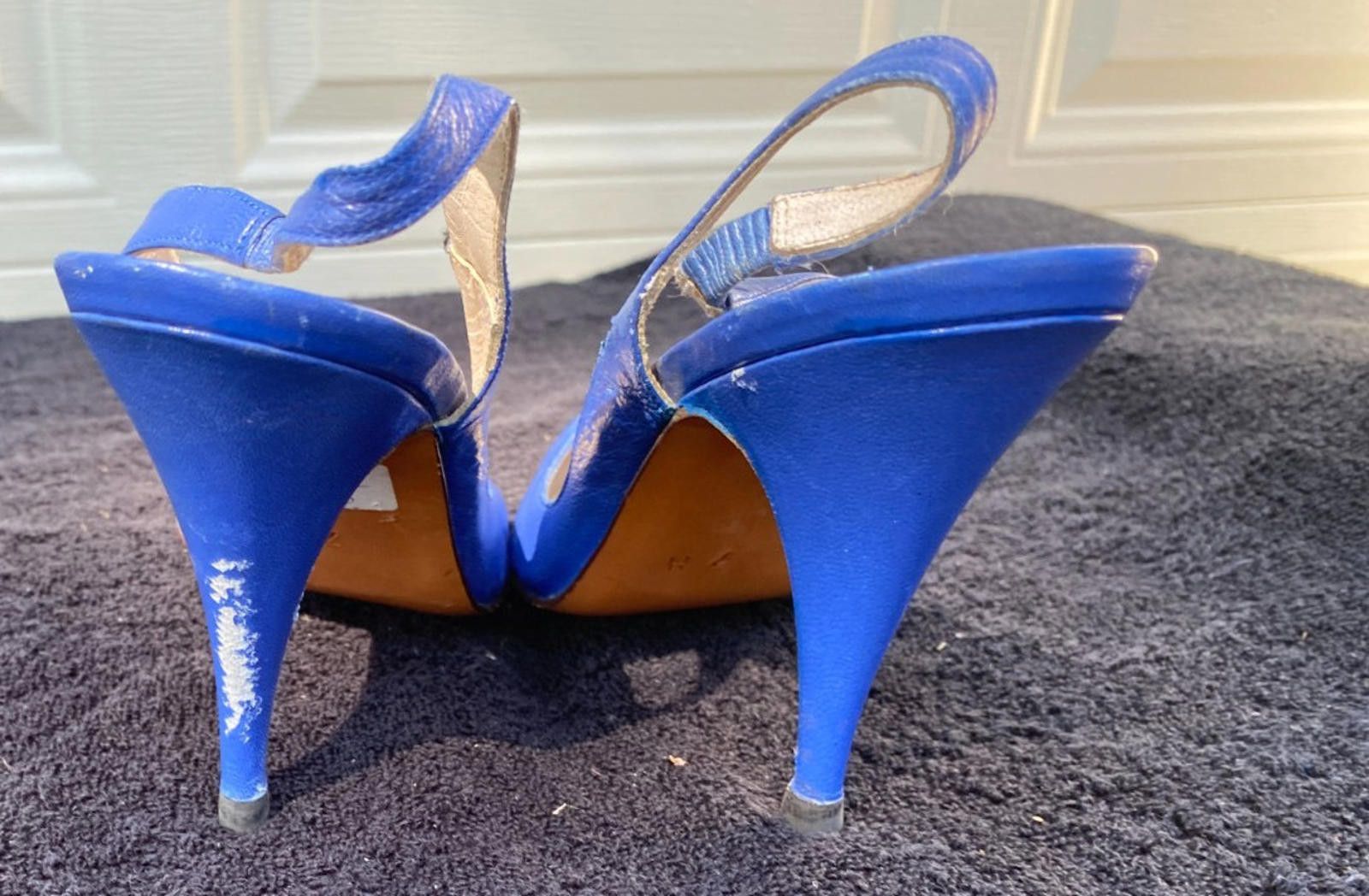 Designer Caressa Blue Heels Size 7 Leather Slingback Pointed Tow S635 Size US 7 / IT 37 - 4 Thumbnail