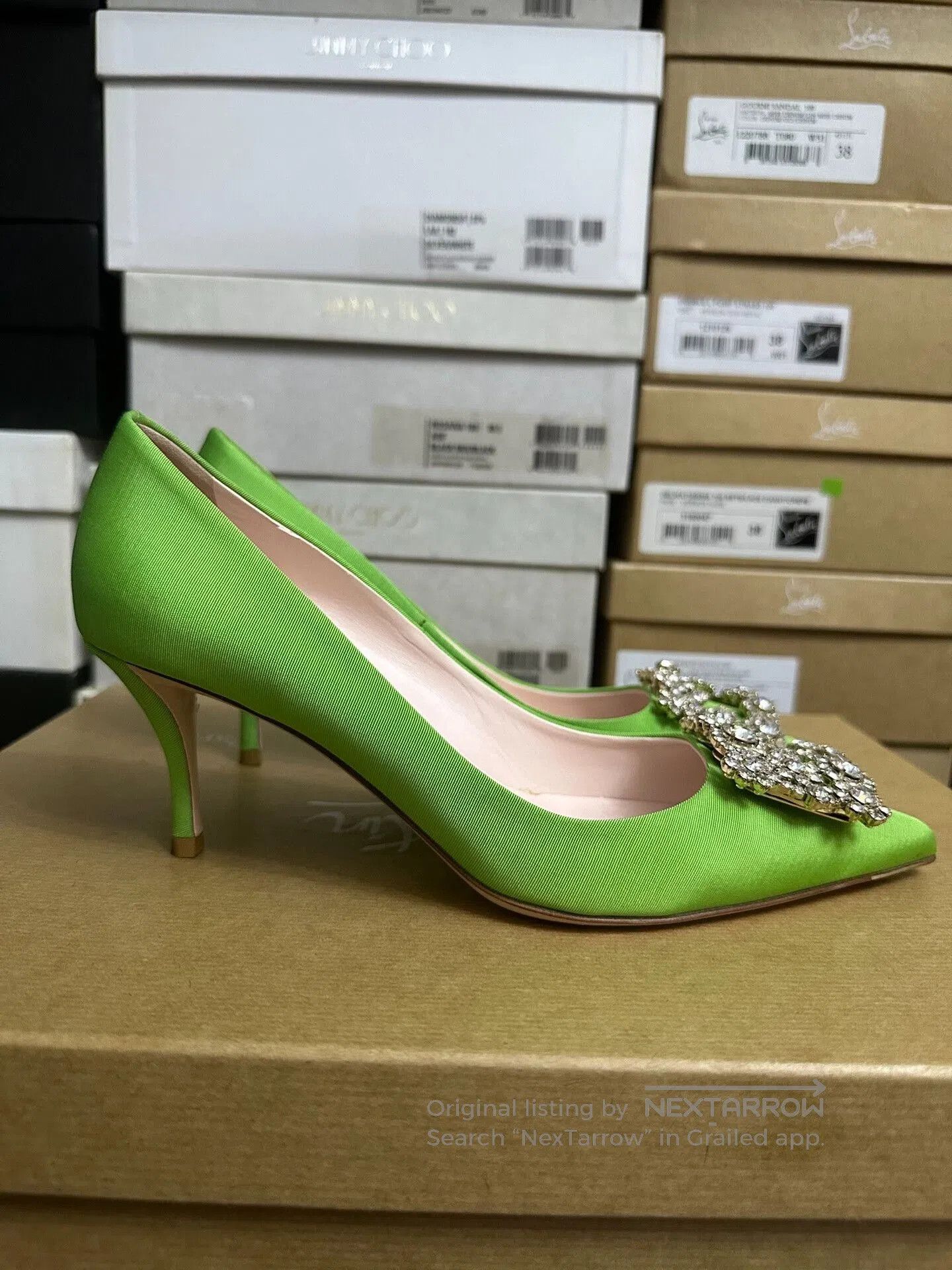 Roger Vivier Roger Vivier Green Crystal Buckle Heels. Size US 6.5 / IT 36.5 - 3 Thumbnail