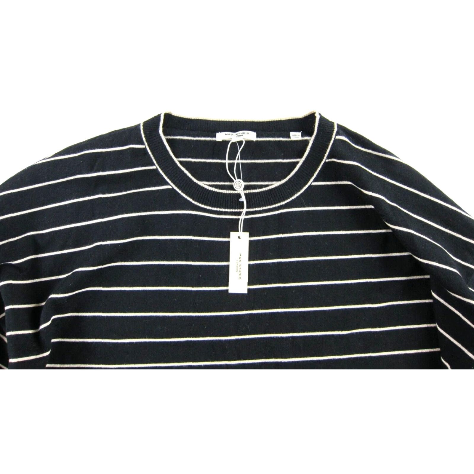 Vintage NWT Max Studio London Black Ivory Stripe Tight Knit 3/4 Flare Sleeve Sweater 2X Size XXL / US 16-18 / IT 52-54 - 4 Thumbnail
