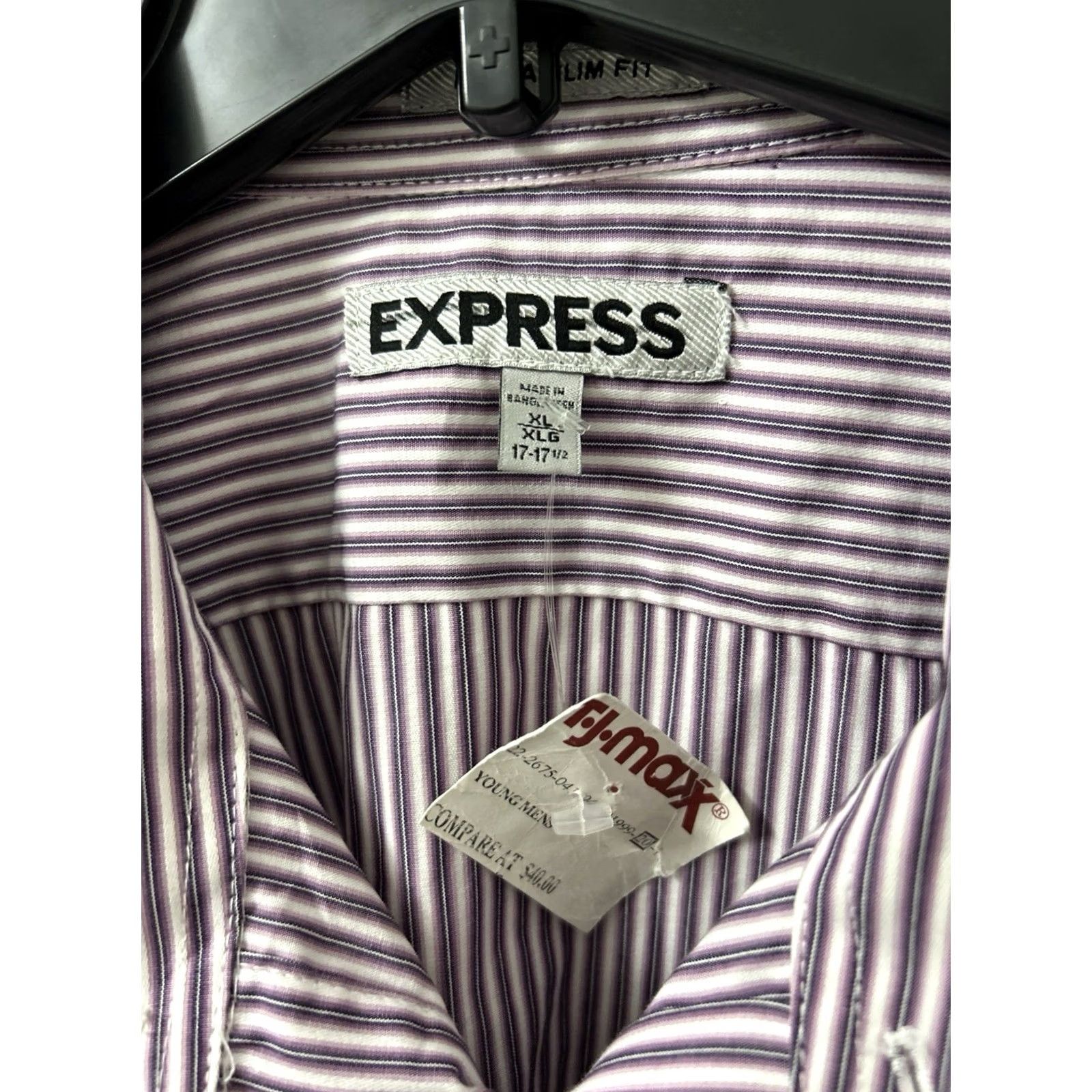 Express VINTAGE? No. Express Dress Shirt Mens XL Purple White Striped Extra Slim Button Up Long Sleeve Size US XL / EU 56 / 4 - 4 Thumbnail