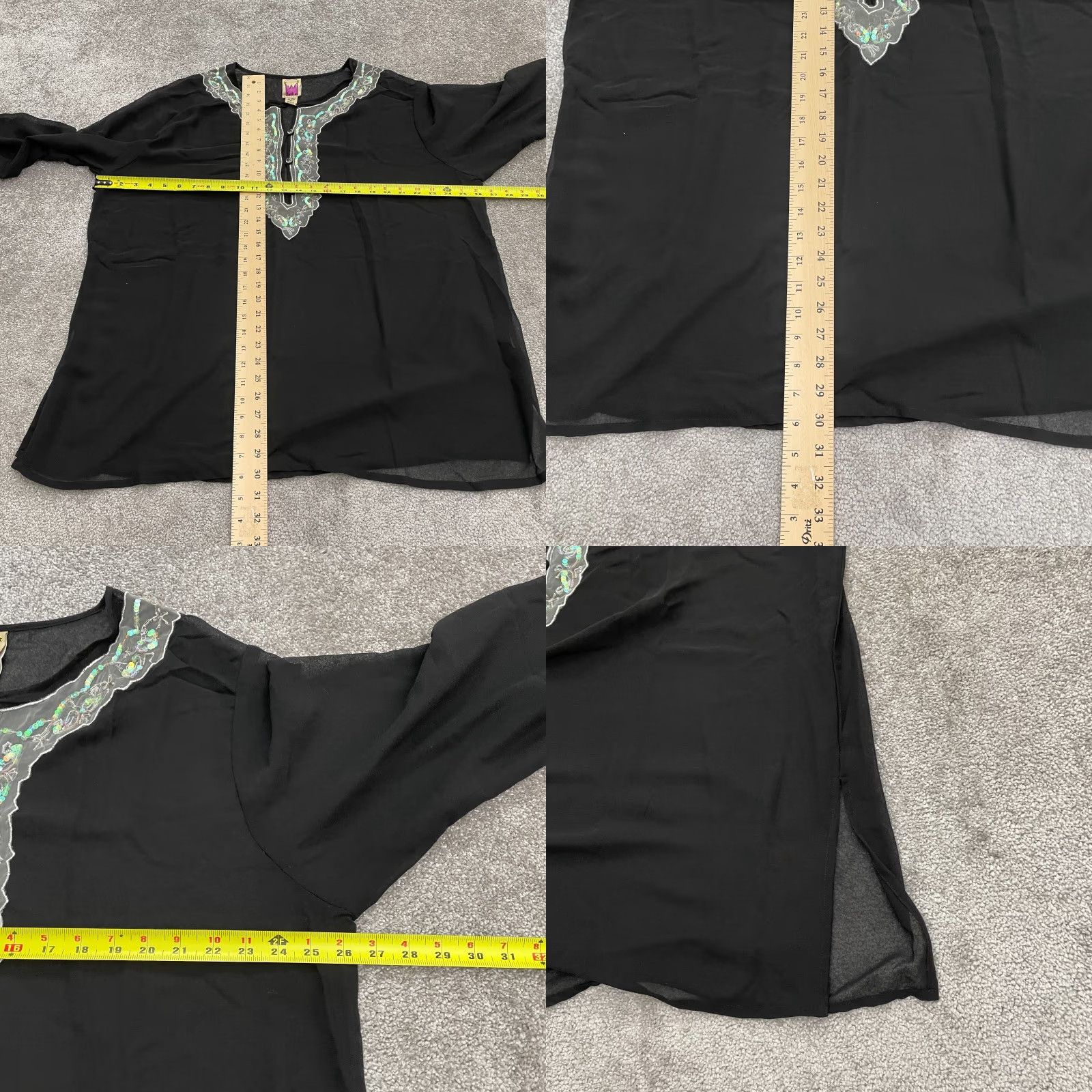 Vintage VINTAGE Anthony Blouse Women 3X Black Long Sleeve Chiffon Henley Beaded Shirt Size XXL / US 16-18 / IT 52-54 - 8 Thumbnail