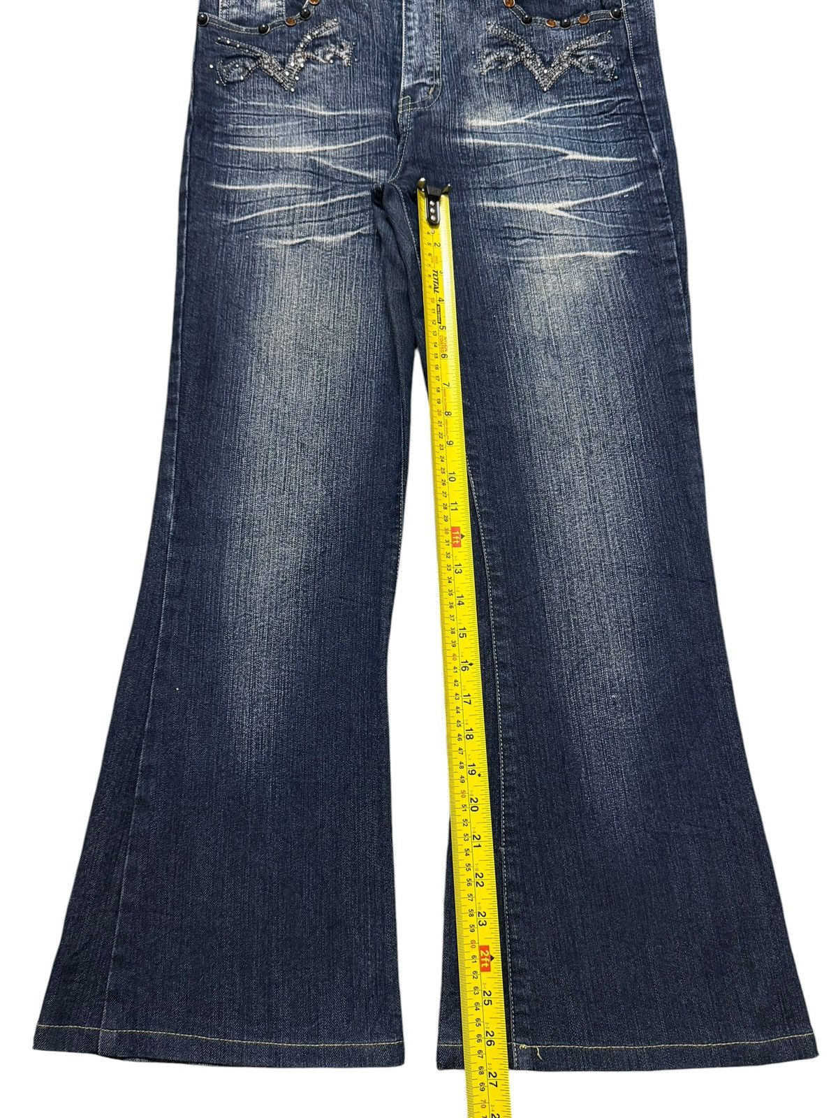 If Six Was Nine Vintage Y2K Japanese Brand Faded Wash Whisker Wide Leg Flare Size 30" / US 8 / IT 44 - 10 Thumbnail