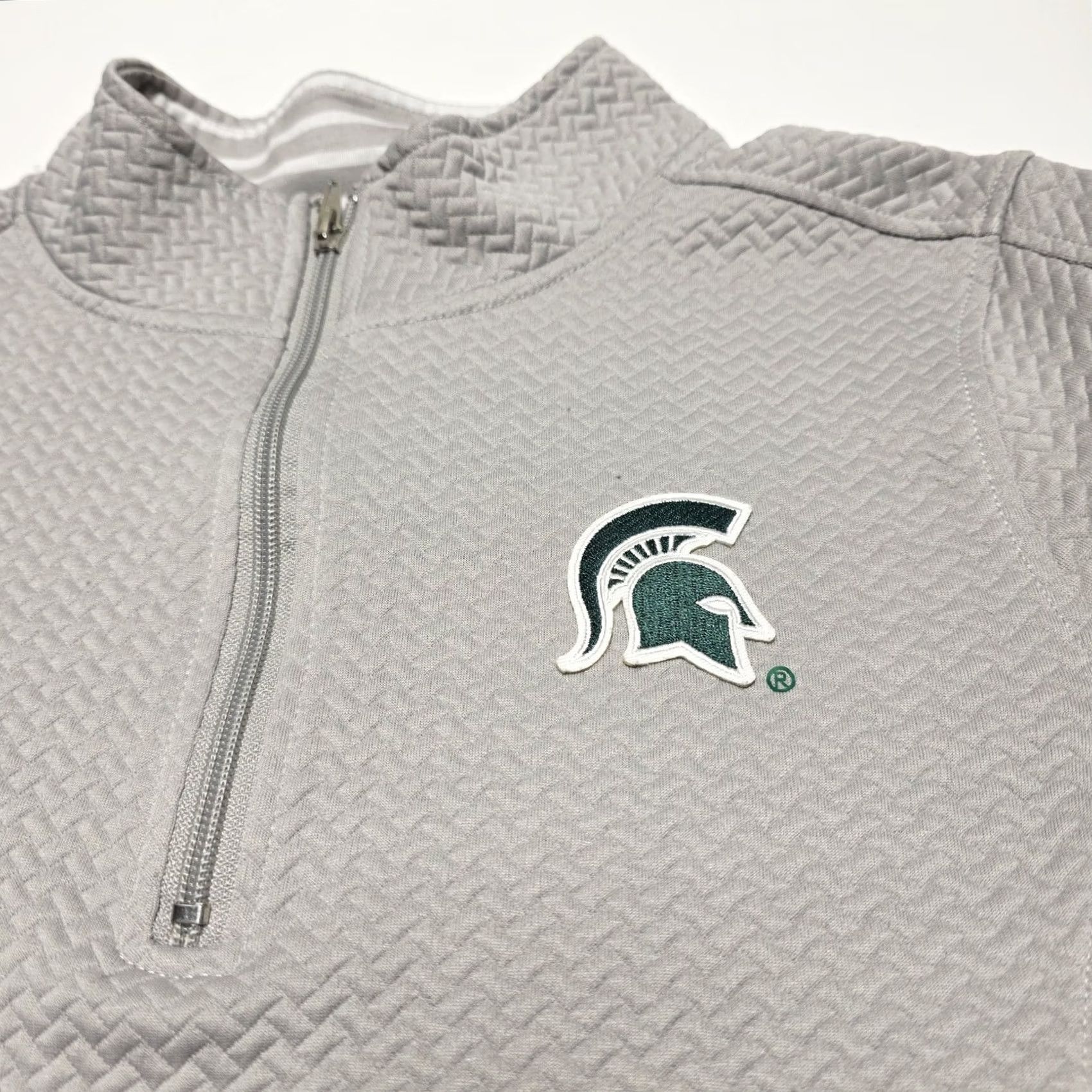 Vintage Michigan State Spartans Womens Gray Textured 1/4 Zip Pullover Sweatshirt Medium Size M / US 6-8 / IT 42-44 - 2 Thumbnail