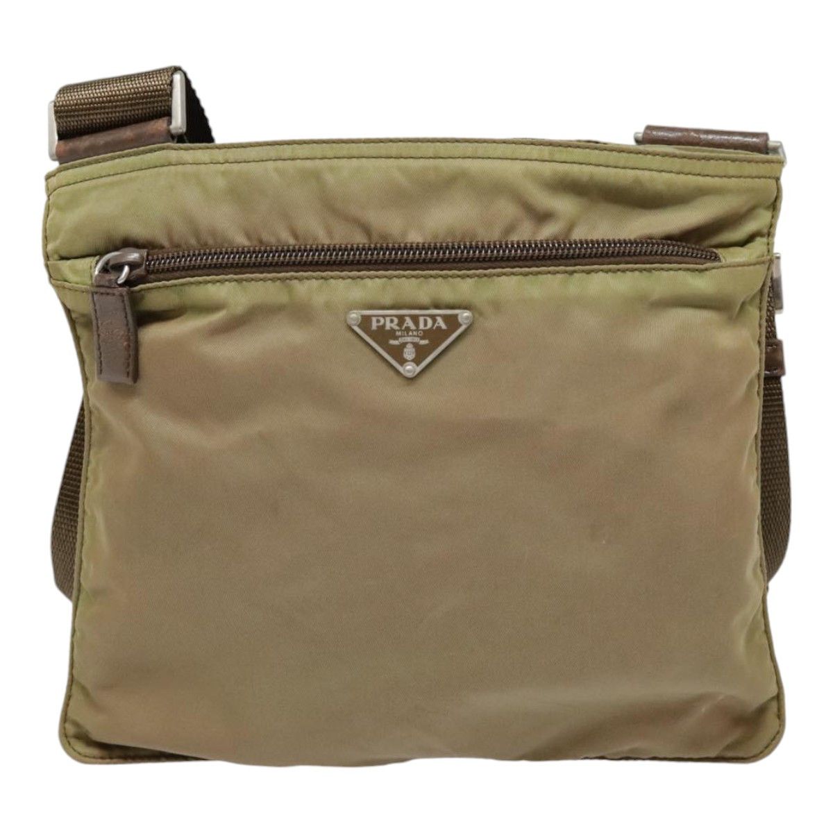 Prada Triangle Logo Khaki Synthetic Shoulder Bag (Pre-Owned) Size ONE SIZE - 1 Thumbnail