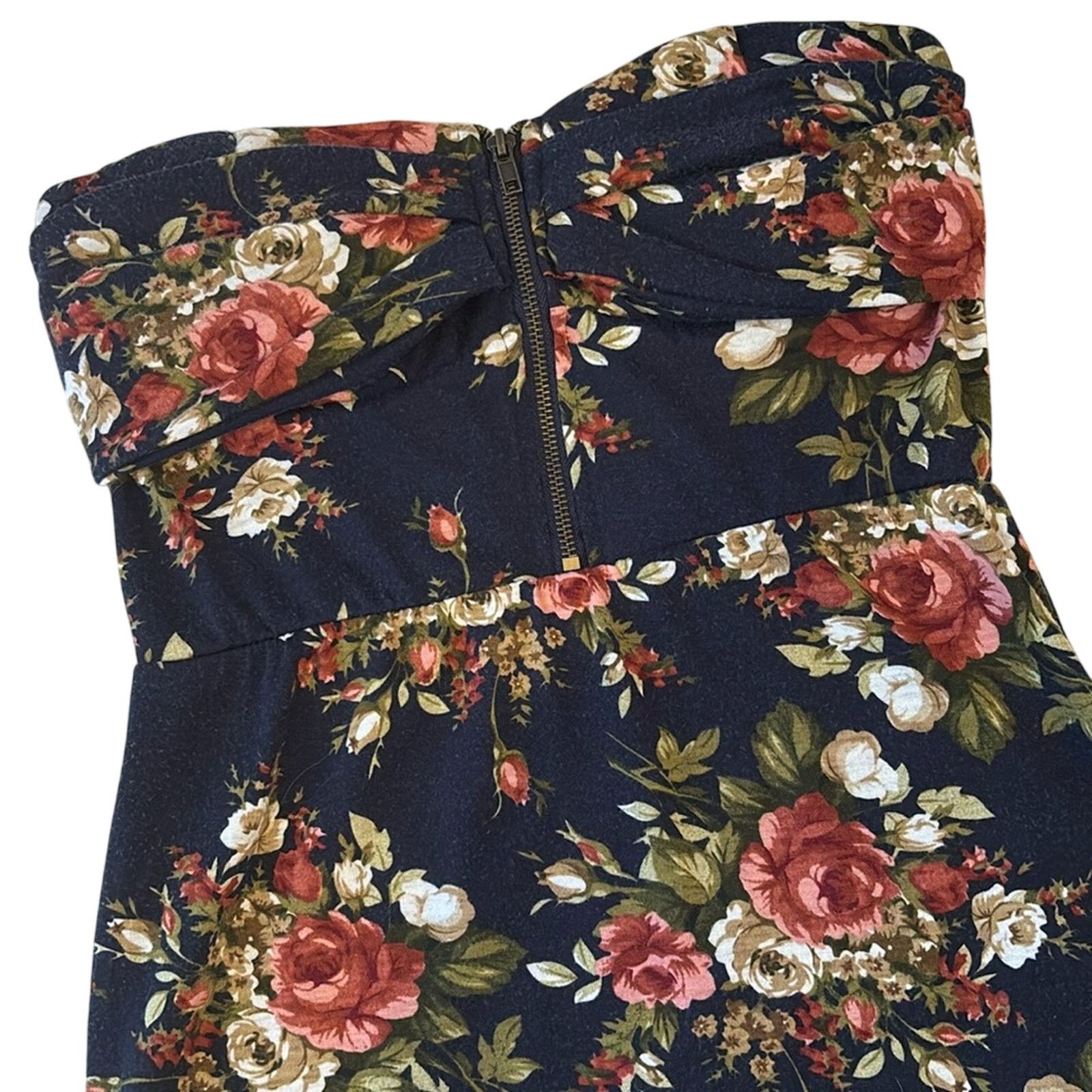 The Unbranded Brand Nella Fantasia Strapless Navy/Red Floral Top/Dress - Large Size L / US 10 / IT 46 - 2 Thumbnail