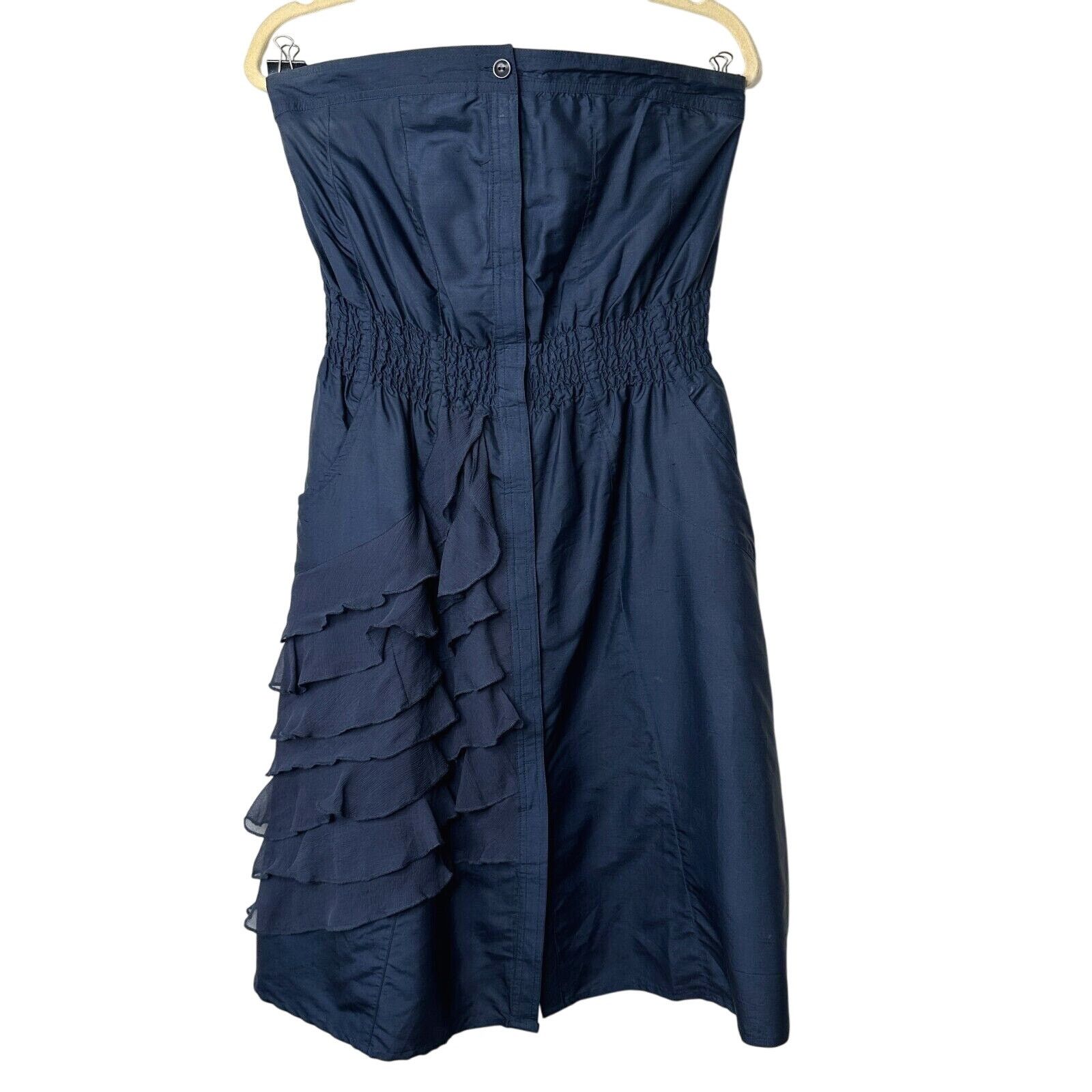 Modern Amusement Modern Amusement Strapless Navy Button Ruffle Dress Silk 6 Size M / US 6-8 / IT 42-44 - 1 Thumbnail