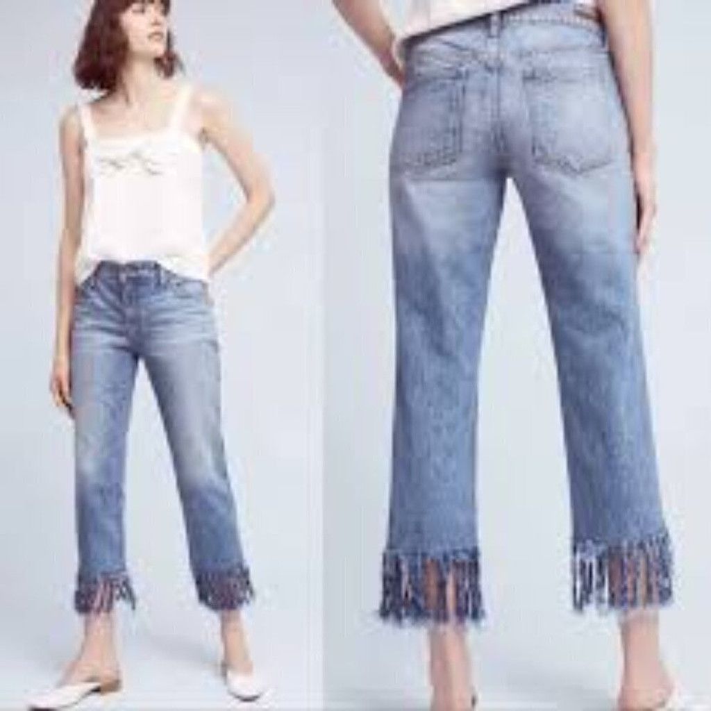 Anthropologie Anthropologie Pilcro Hyphen Jeans Blue Fringe 28 Blogger Size 28" / US 6 / IT 42 - 1 Thumbnail