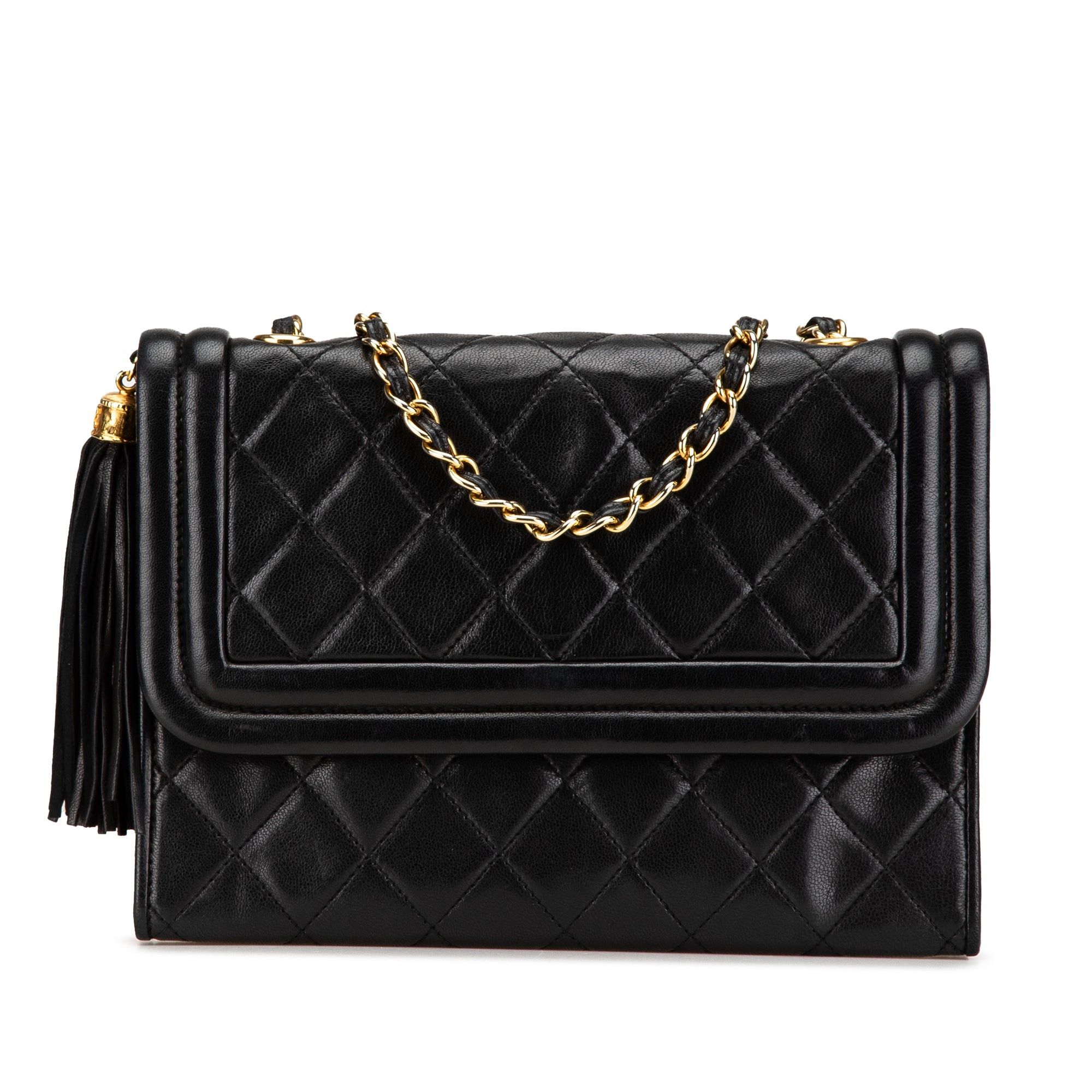 Chanel Quilted Lambskin Tassel Flap Crossbody Black