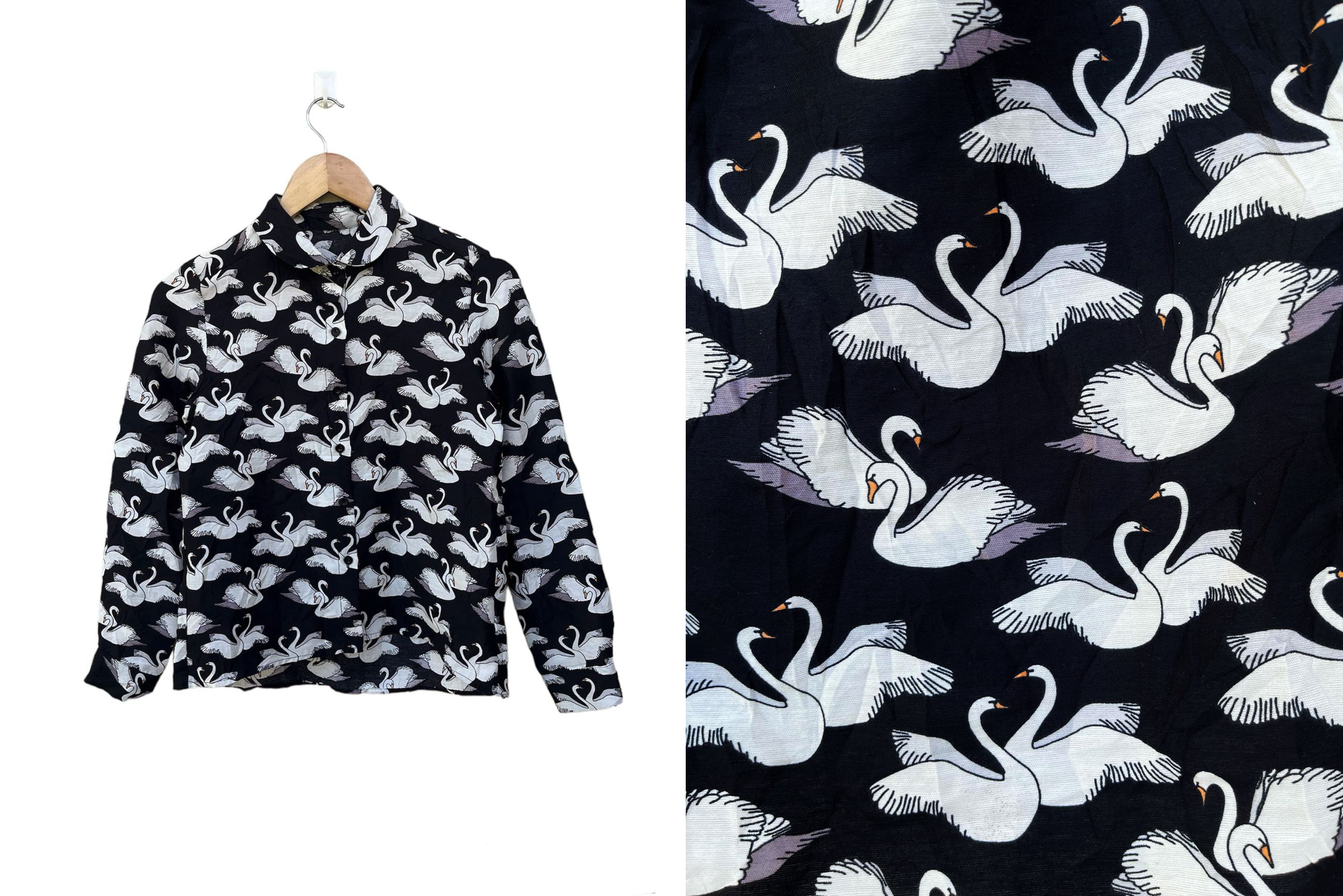 Vintage Japanese Vintage Retro SWANS Printed collar button up shirt Size S / US 4 / IT 40 - 3 Thumbnail