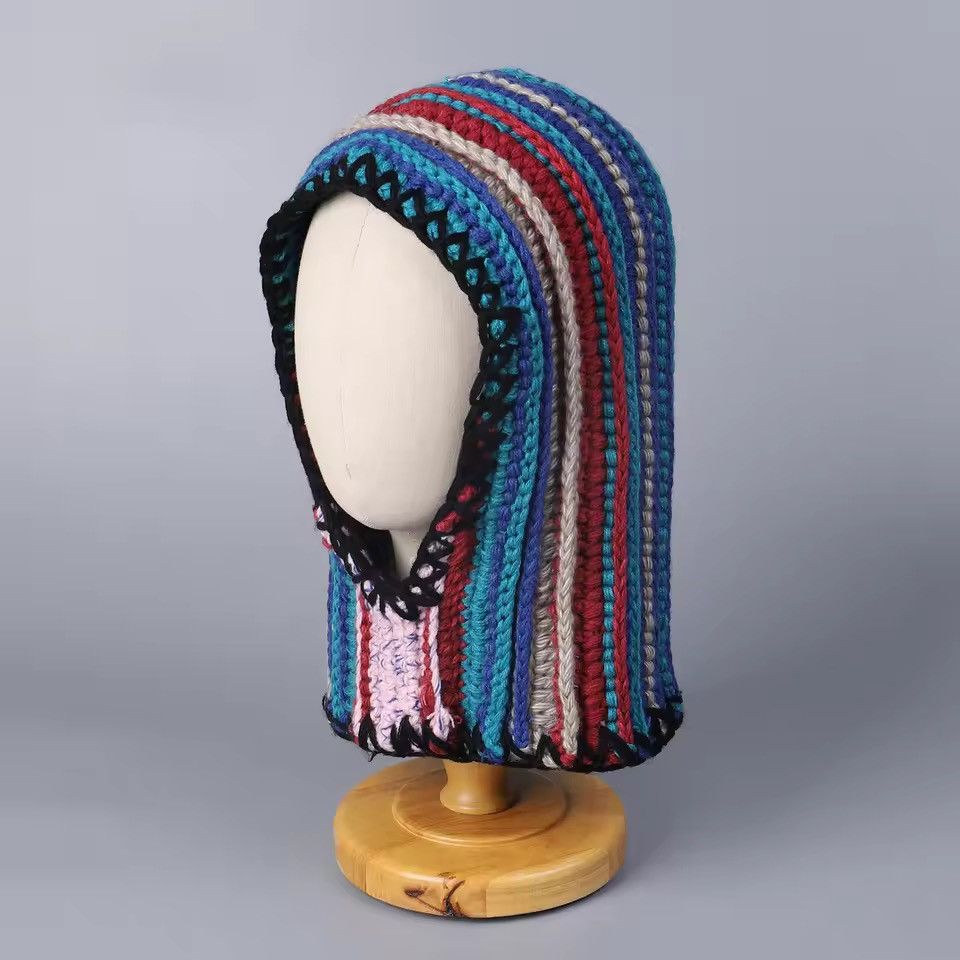 Handmade Colorful Dopamine Crochet Striped Woolen Balaclava Cap Size ONE SIZE - 1 Thumbnail