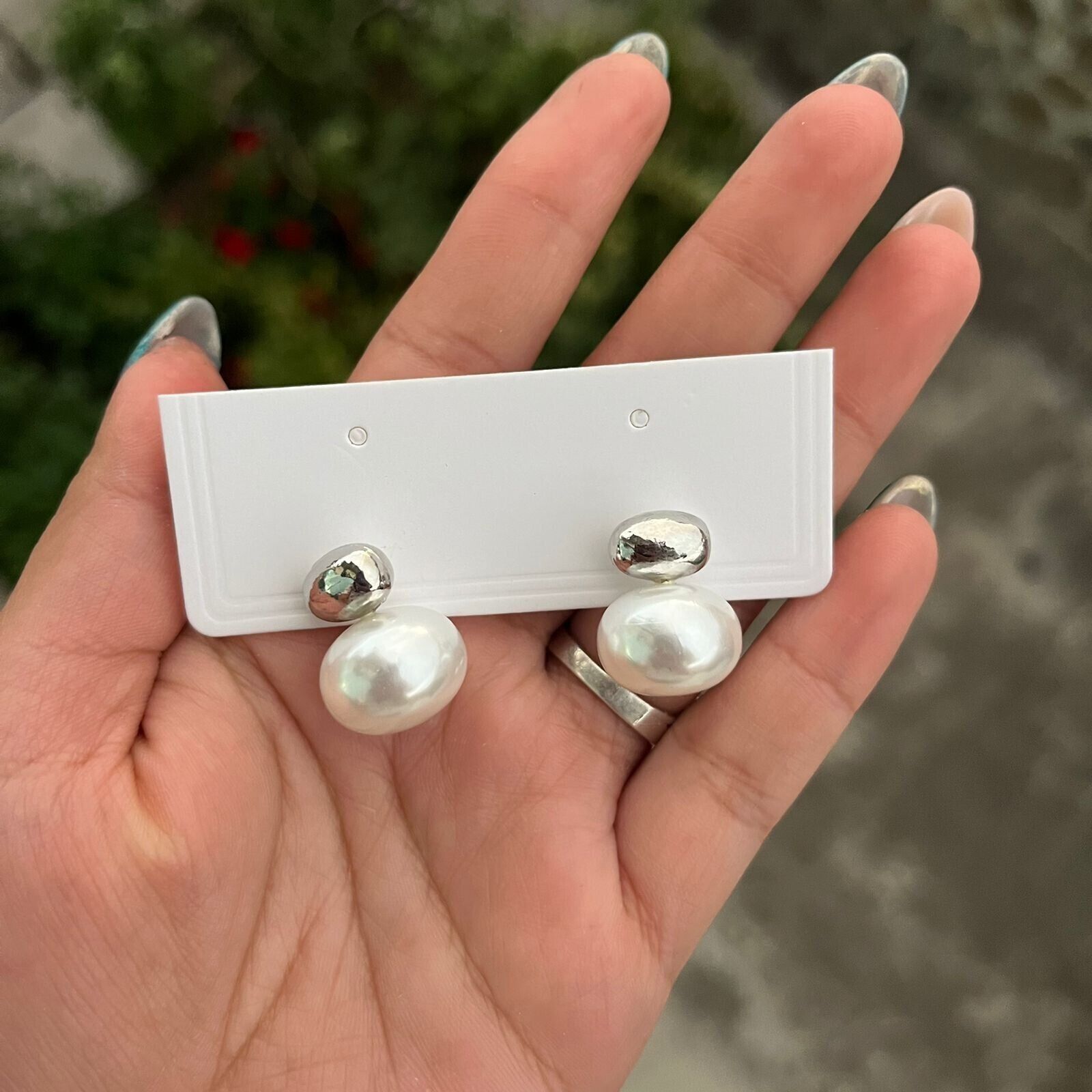 Other New Earrings Women Leaf Elegance Pearl Silver Basics Stud Je Size ONE SIZE - 4 Thumbnail