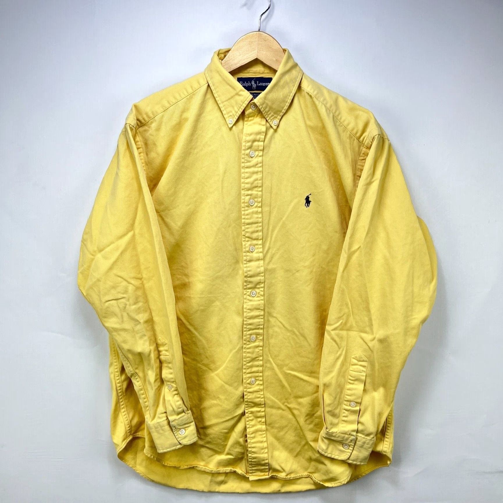 VINTAGE Polo Ralph Lauren Blake Pony Button-Up Long Sleeve Shirt M Yellow 90s Mens shirt
