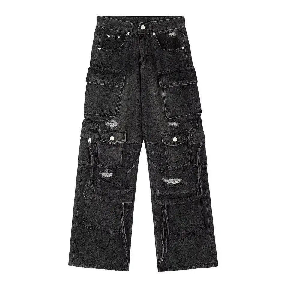 Japanese Brand Street Hip Hop Grunge Ripped Wide Leg Jeans Trousers Size US 32 / EU 48 - 2 Thumbnail