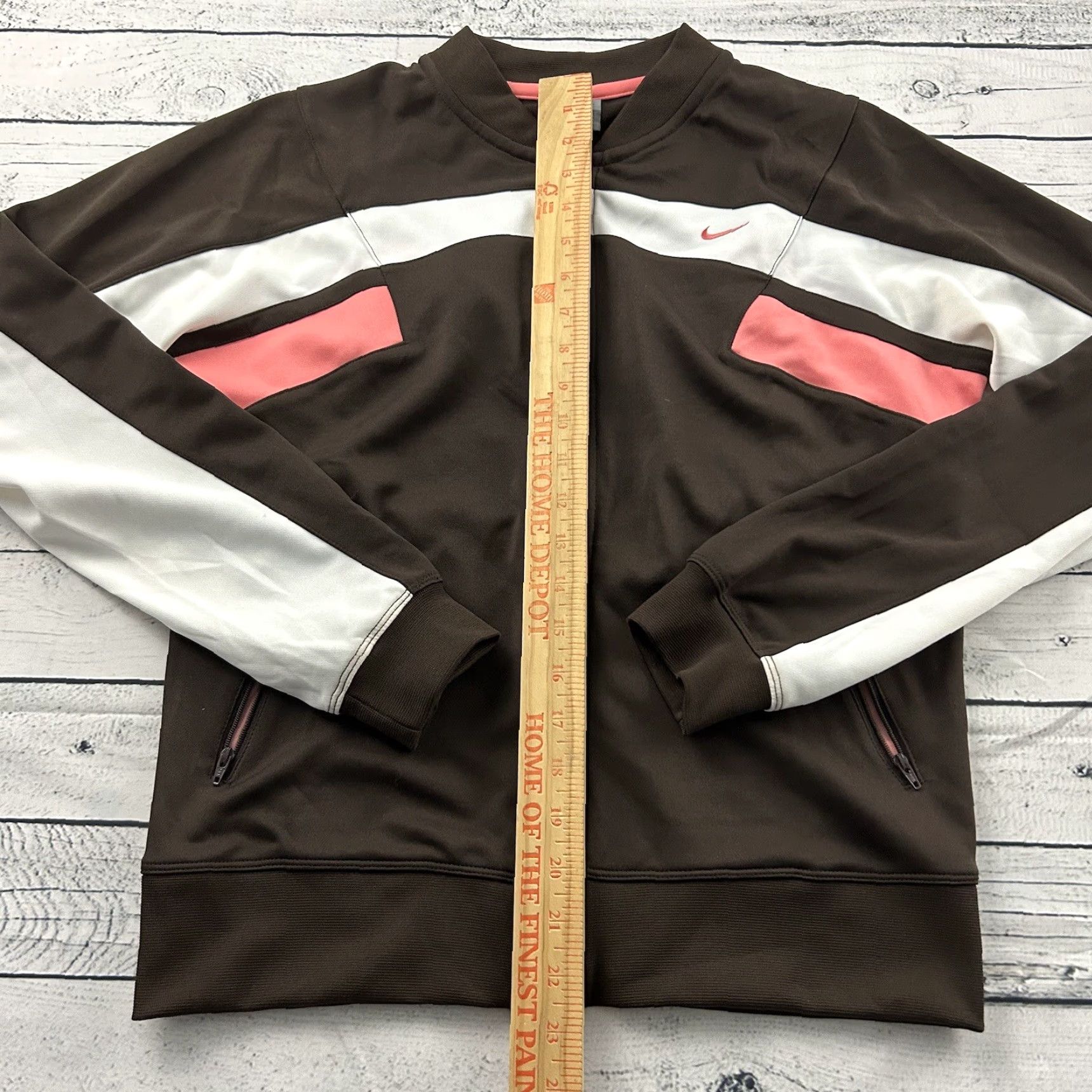 Nike VINTAGE Nike Full Zip Track Jacket Women's L Brown Pink White Track Jacket Full Zip Nike Womens L Pink Brown White Size L / US 10 / IT 46 - 4 Thumbnail