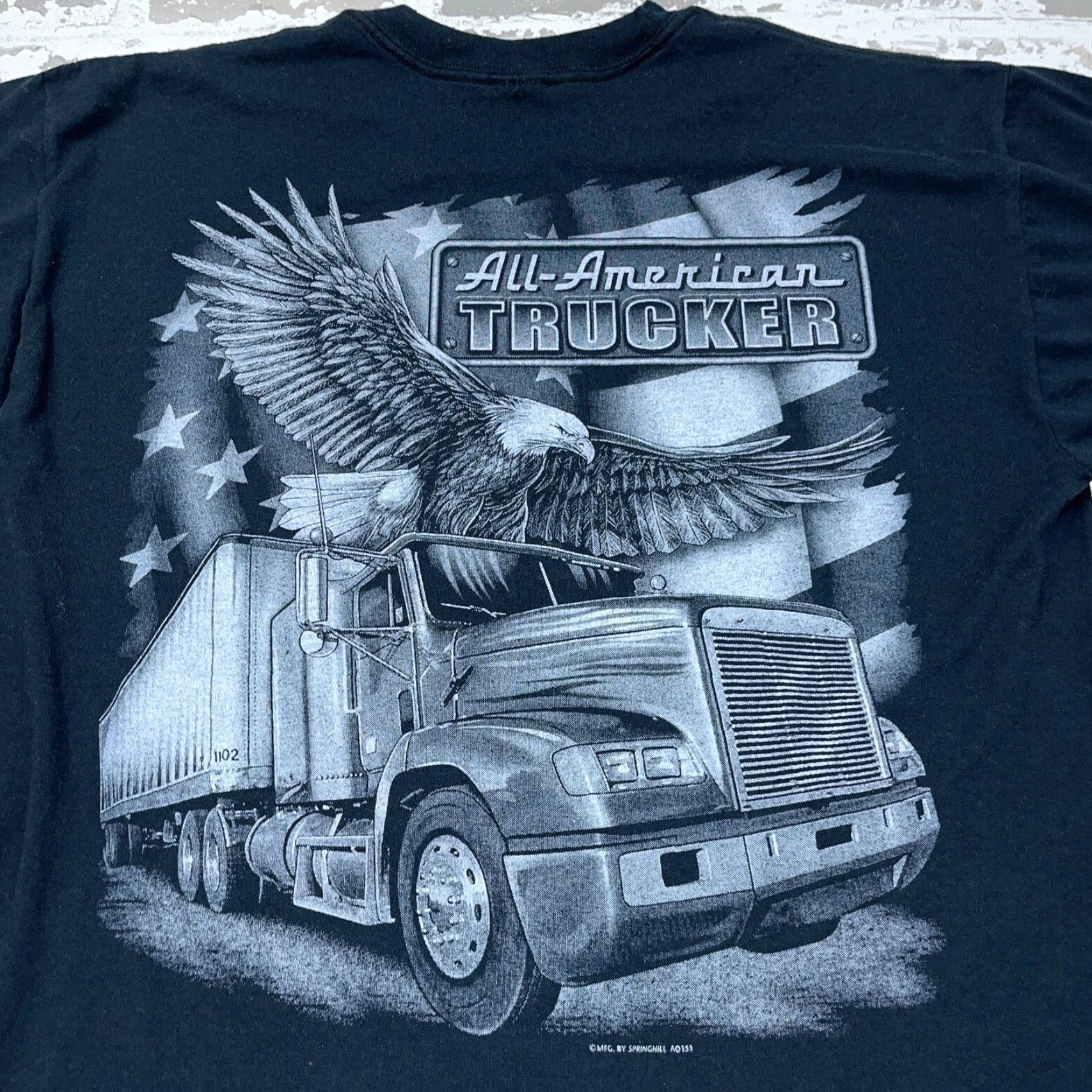 Jerzees VINTAGE Jerzees Trucking Shirt Men L Black Tee 80s Retro Graphic Print All American Trucker Eagle Size US L / EU 52-54 / 3 - 5 Thumbnail