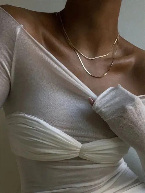 Designer Transparent Off Shoulder Long Sleeve Shirt Crop Top y2k Size M / US 6-8 / IT 42-44 - 3 Thumbnail