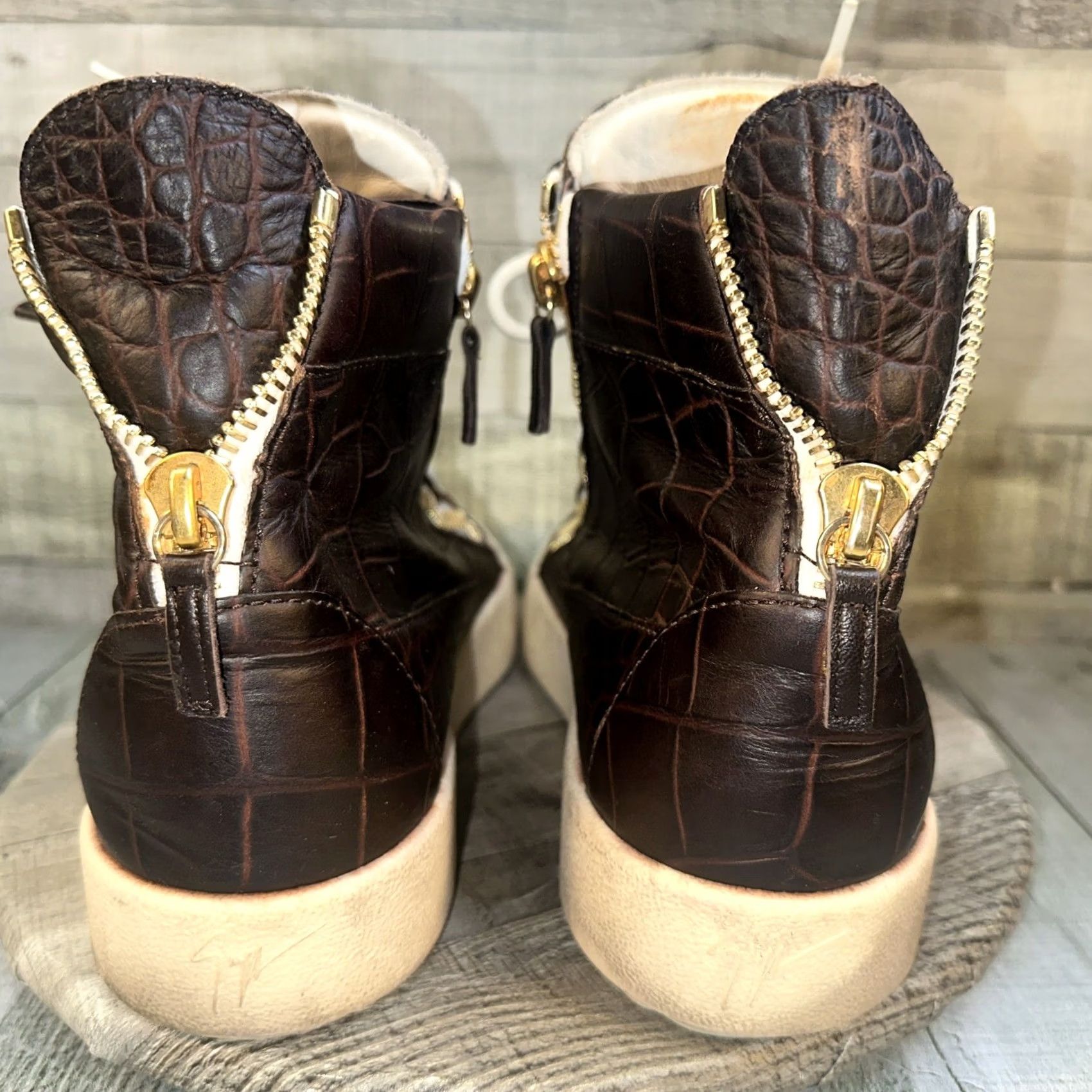 Giuseppe Zanotti VINTAGE Giuseppe Zanotti May Croc Brown Leather High Top Sneakers Mens Size 11 EU 44 Size US L / EU 52-54 / 3 - 6 Thumbnail