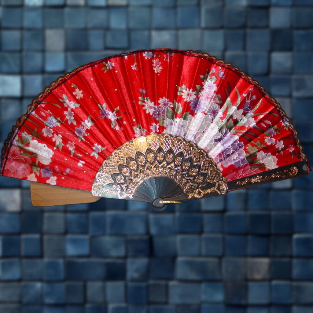 Vintage Vintage Hand Fan with Flowers, Small Handheld Fan, 16 Inch Width, Novelty Decorative Fan Size ONE SIZE - 1 Preview