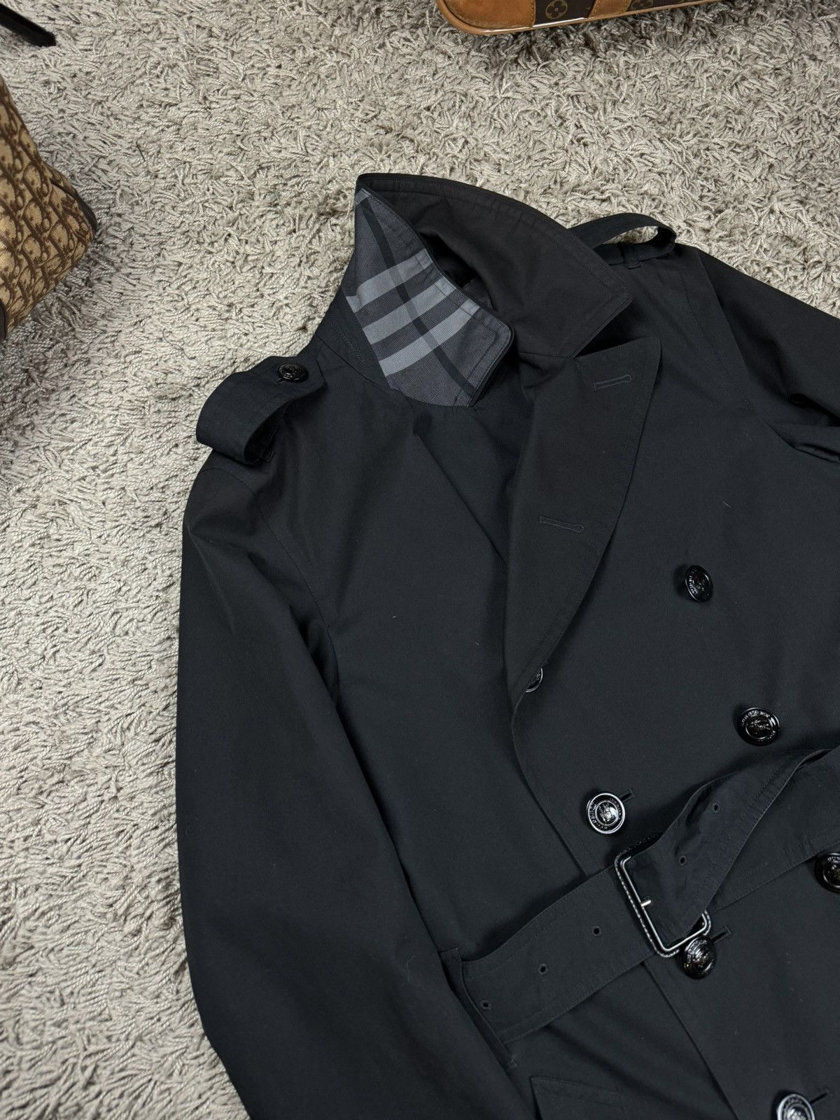 Burberry × Vintage Black trench coat Burberry original luxury streetwear item Size XL / US 12-14 / IT 48-50 - 4 Thumbnail