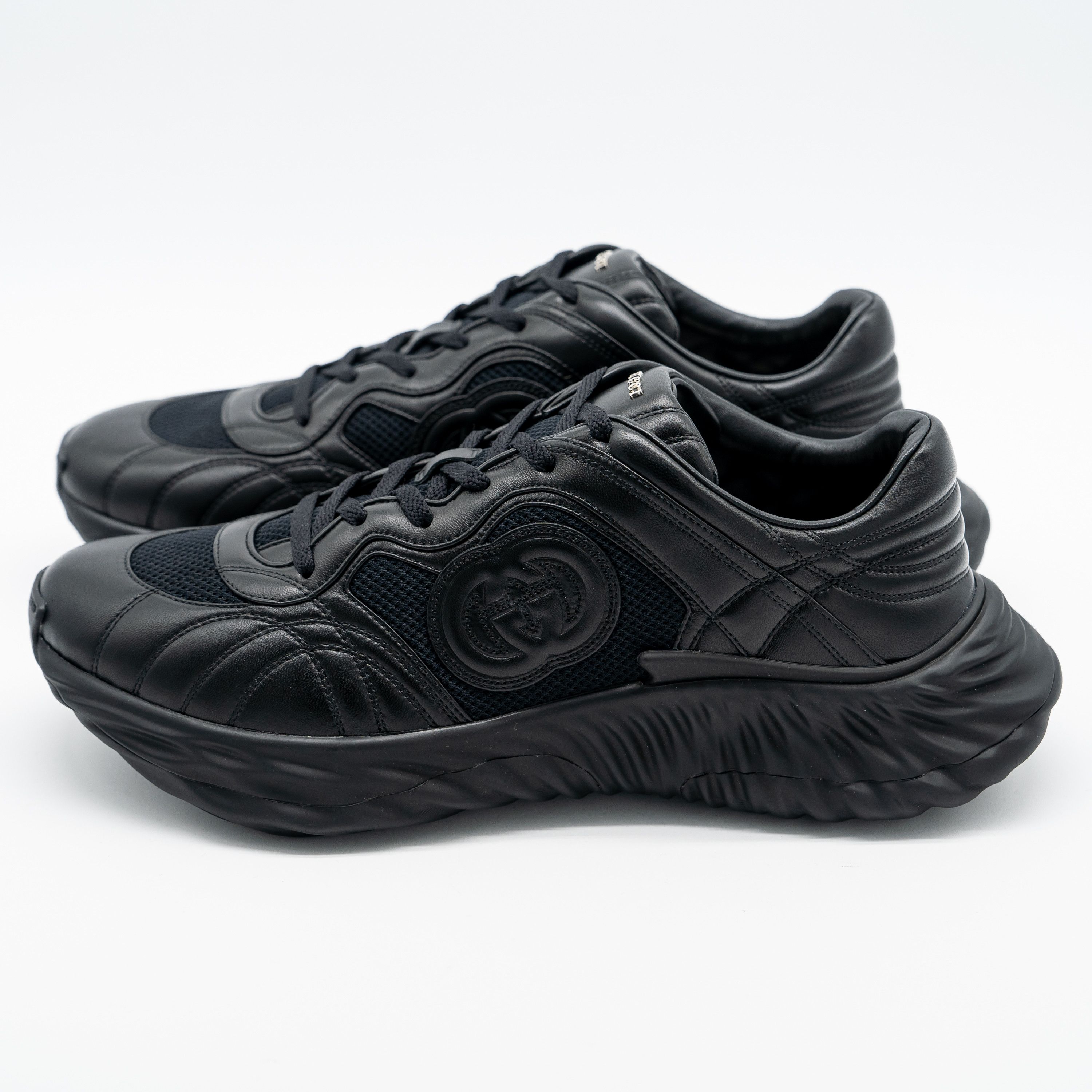 Gucci 13.5 US Gucci Ripple Sneakers Triple Black Leather GG Size US 14 / EU 47 - 4 Thumbnail