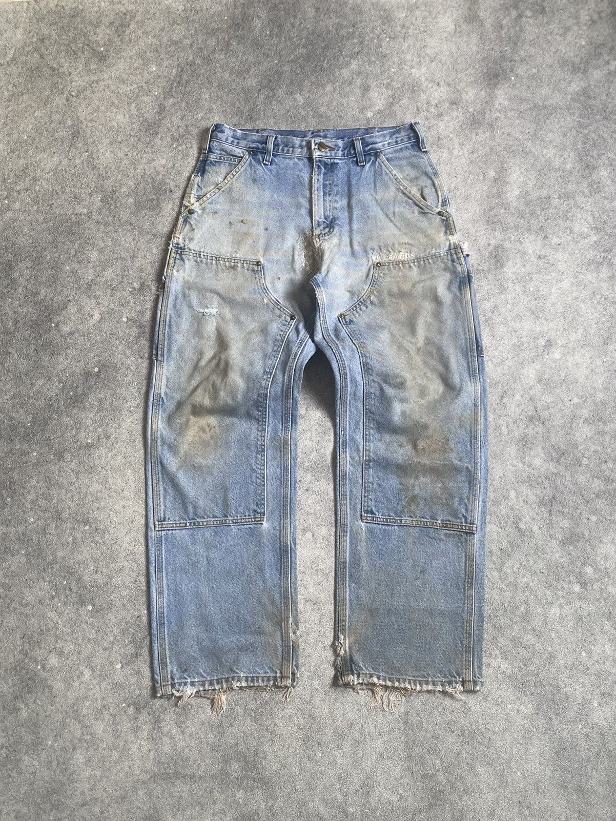 Carhartt × Streetwear × Vintage Faded Denim Distressed & Repaired Carhartt Double  Knee Pants | Grailed