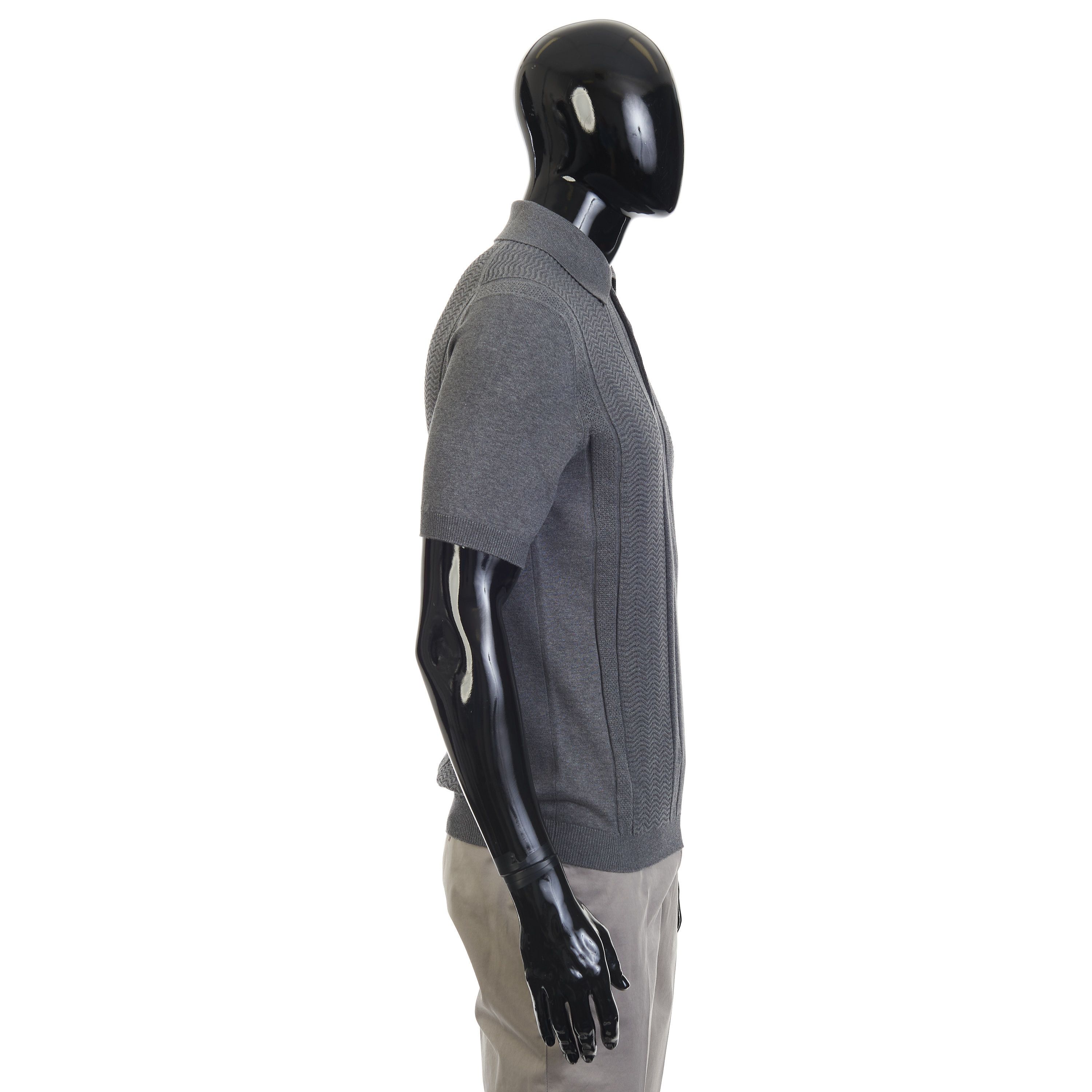 Brunello Cucinelli Gray Cotton Knit Polo With Jacquard Stripes Size US L / EU 52-54 / 3 - 7 Thumbnail