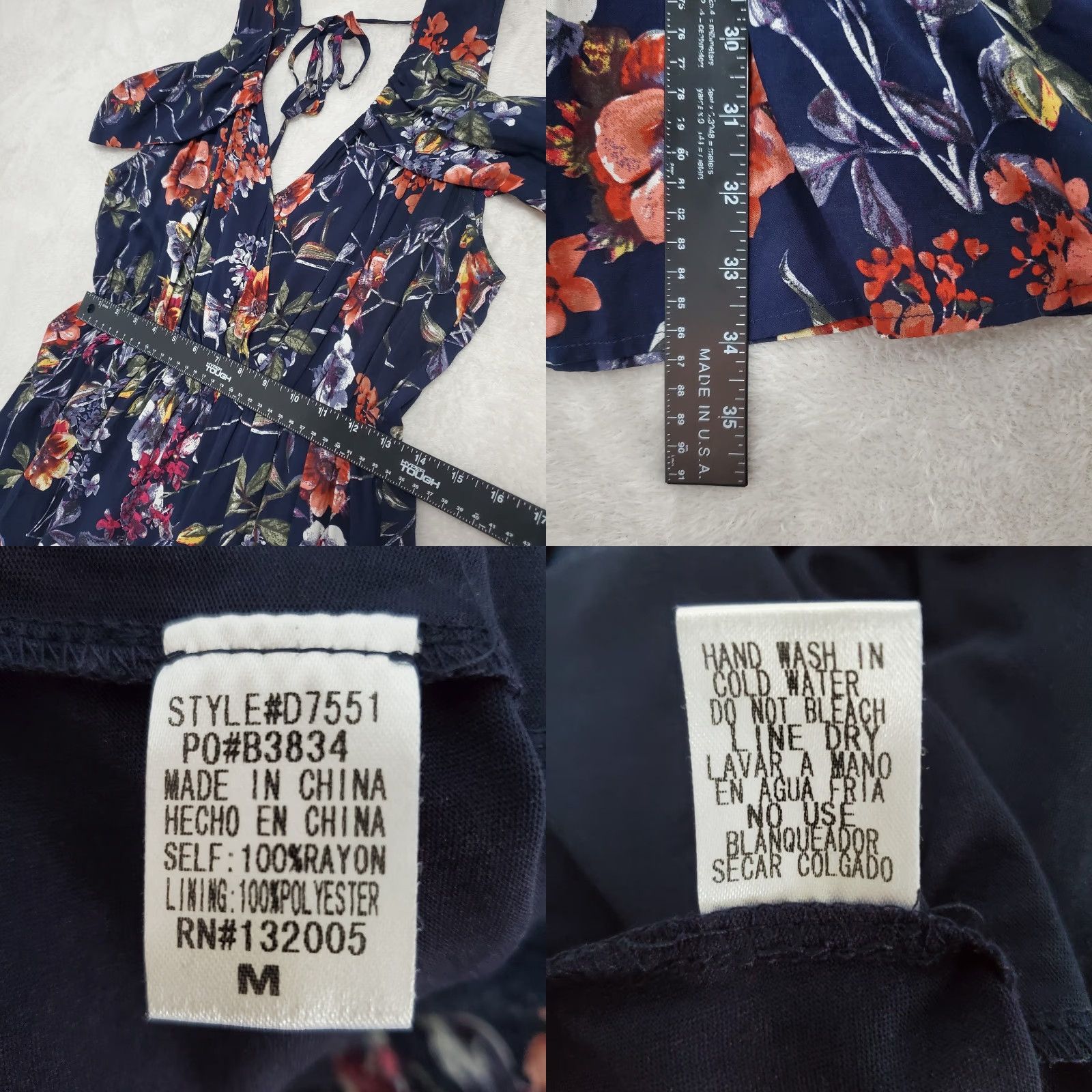 Vintage VINTAGE Entro Dress Women M Blue Floral Faux Wrap Cold Shoulder Elastic Waist Lined Boho Size M / US 6-8 / IT 42-44 - 9 Thumbnail