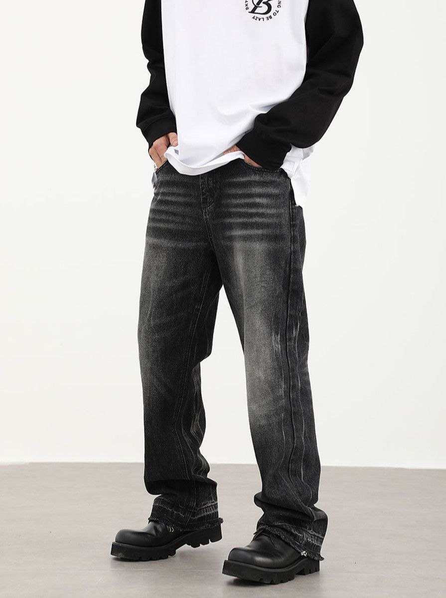 Jean × Vintage Black Gray Denim Raw Edge Loose Jeans Size US 31 - 2 Thumbnail