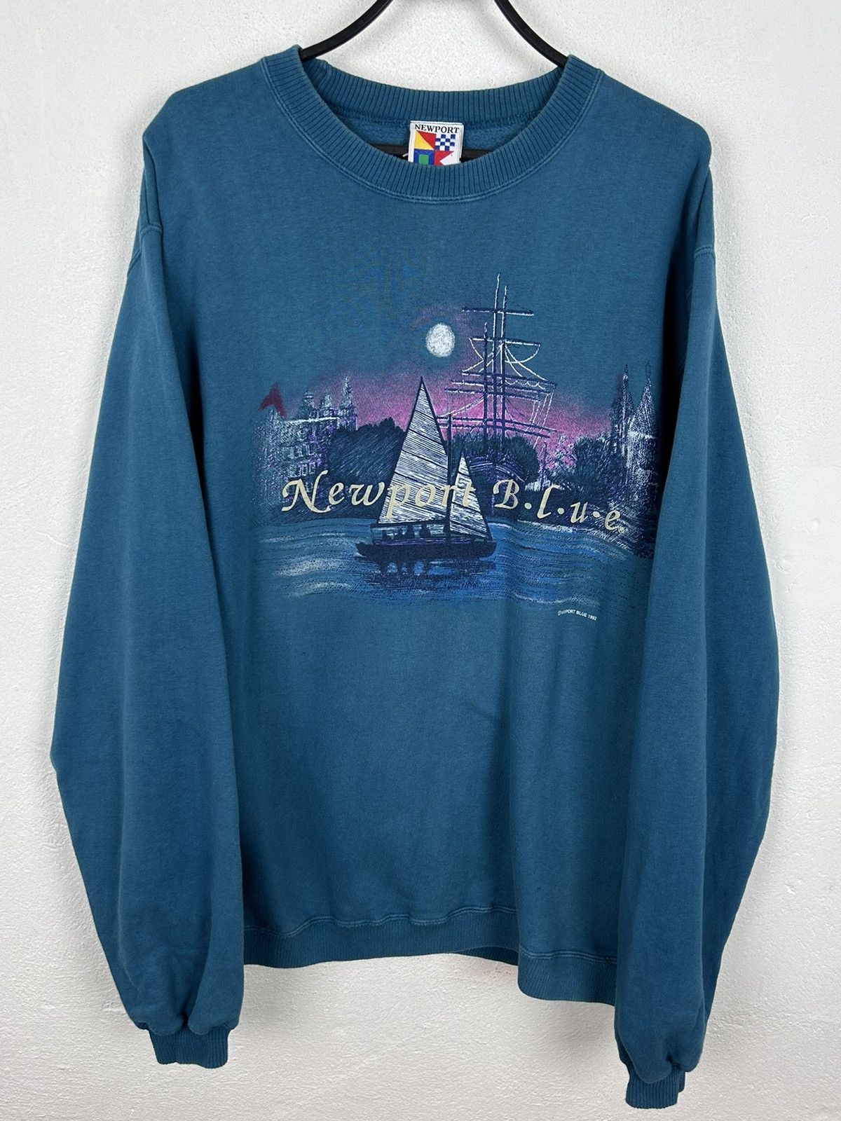Newport Vintage 90s Newport Blue Colorful Spell-Out Sweatshirt Mens XL  Fishing USA Made