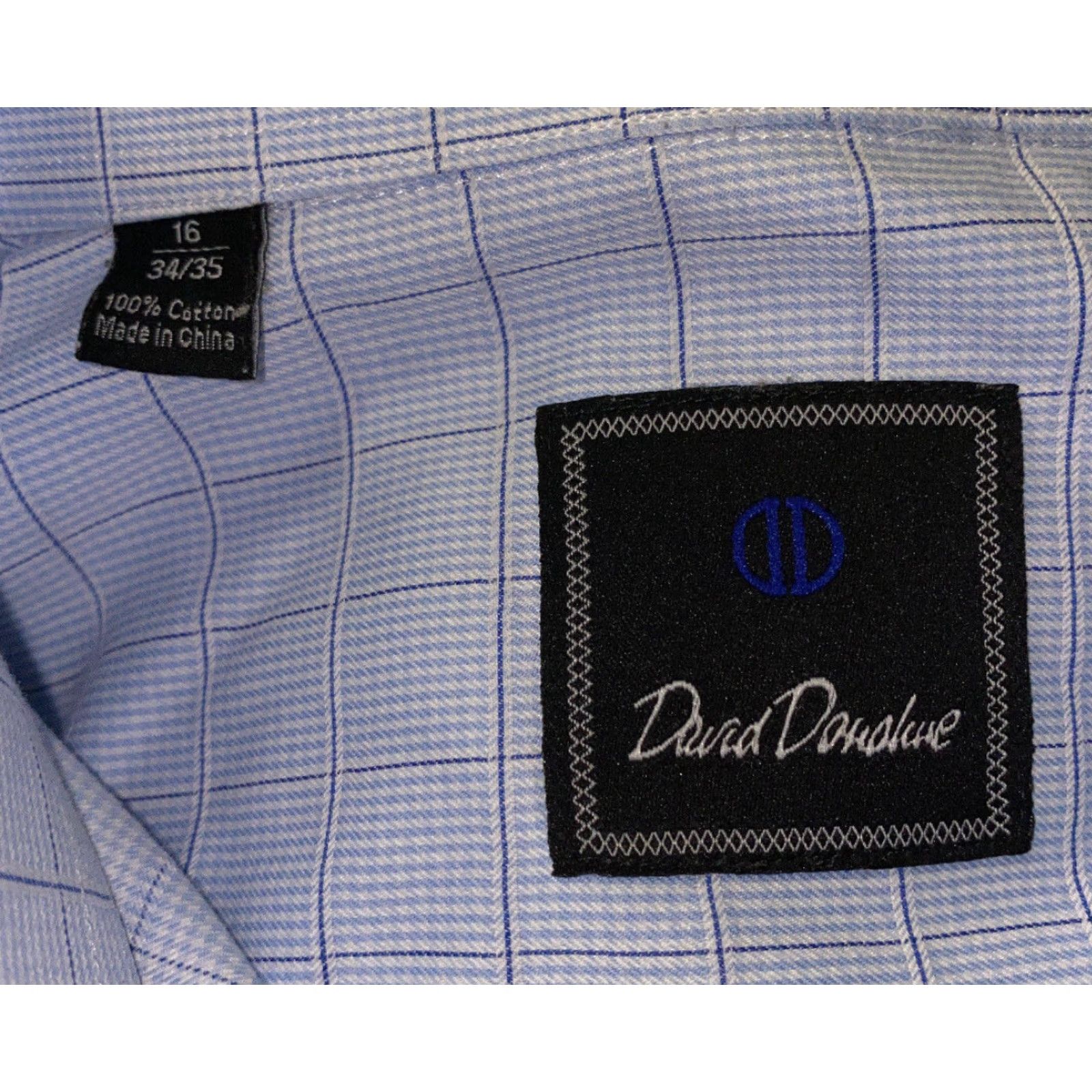 David Donahue VINTAGE David Donahue Mens Dress Shirt Long Sleeve Checkered Cotton Size 16 Blue Size 42R - 7 Thumbnail