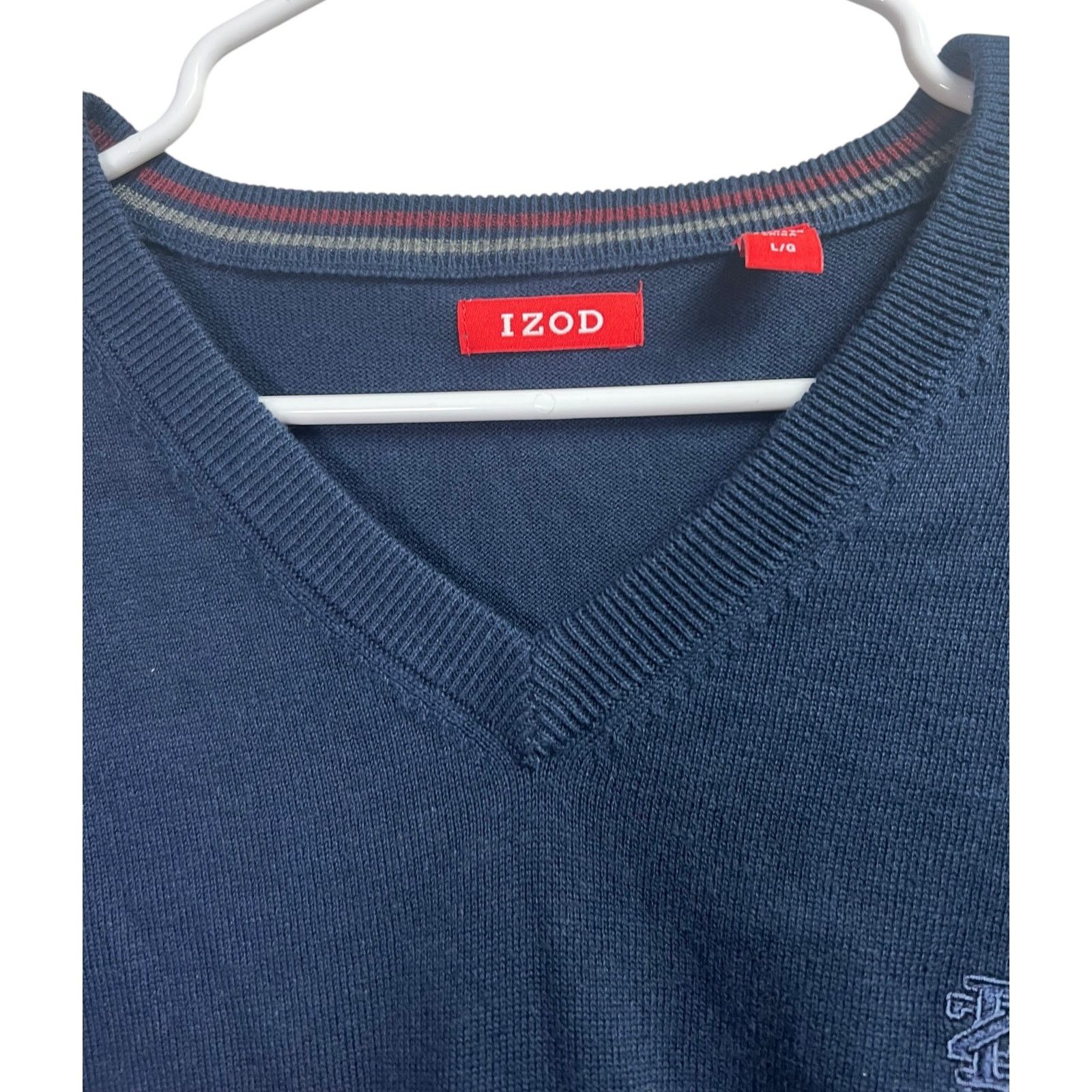 Izod Izod Navy Blue V-Neck Cotton Long Sleeve Sweater Men's Large Size US L / EU 52-54 / 3 - 2 Thumbnail