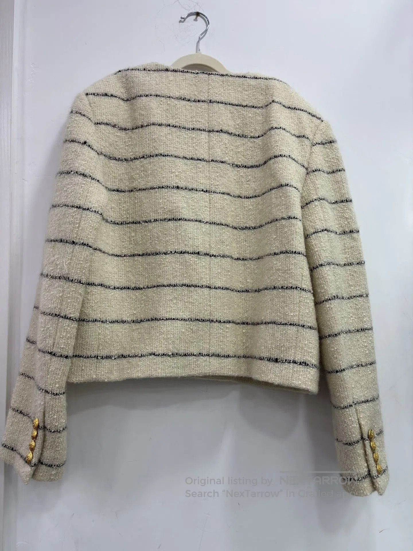 Celine Celine Beige Striped Gold Button Cropped Jacket. Size S / US 4 / IT 40 - 2 Thumbnail
