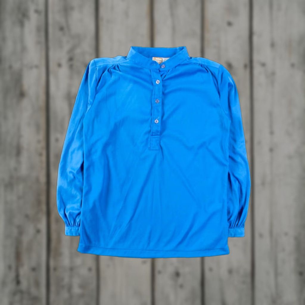 St. John VINTAGE Andrew St. John Blue Blouse Shirt Small Long Sleeve Banded Collar Womens Size S / US 4 / IT 40 - 1 Thumbnail