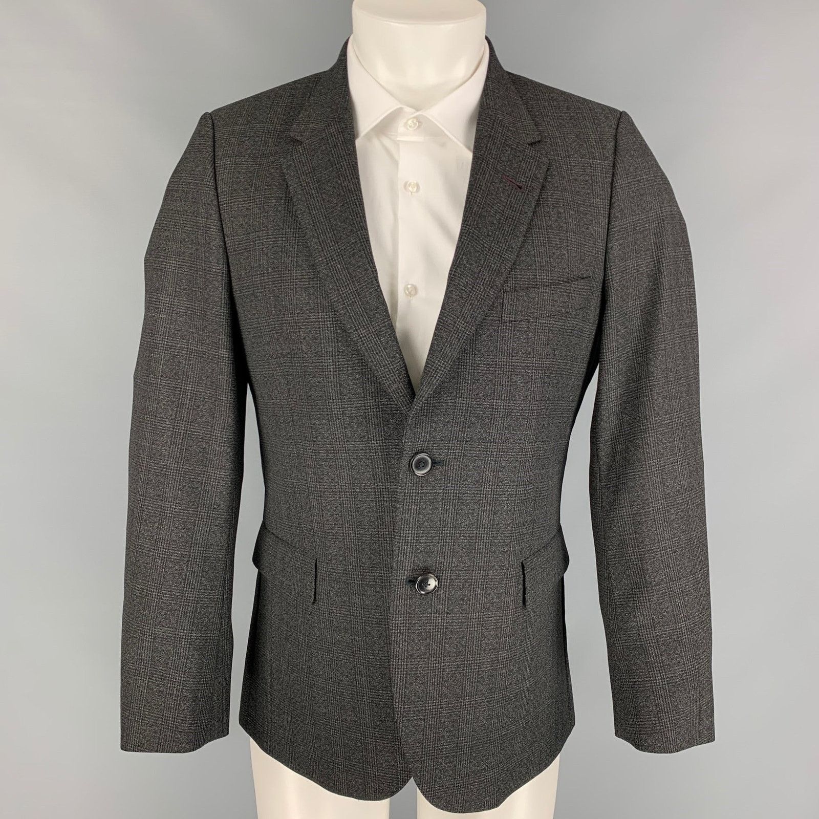 Paul Smith Size 40 Charcoal Black Plaid Wool Notch Lapel Sport Coat Size 40R - 1 Thumbnail