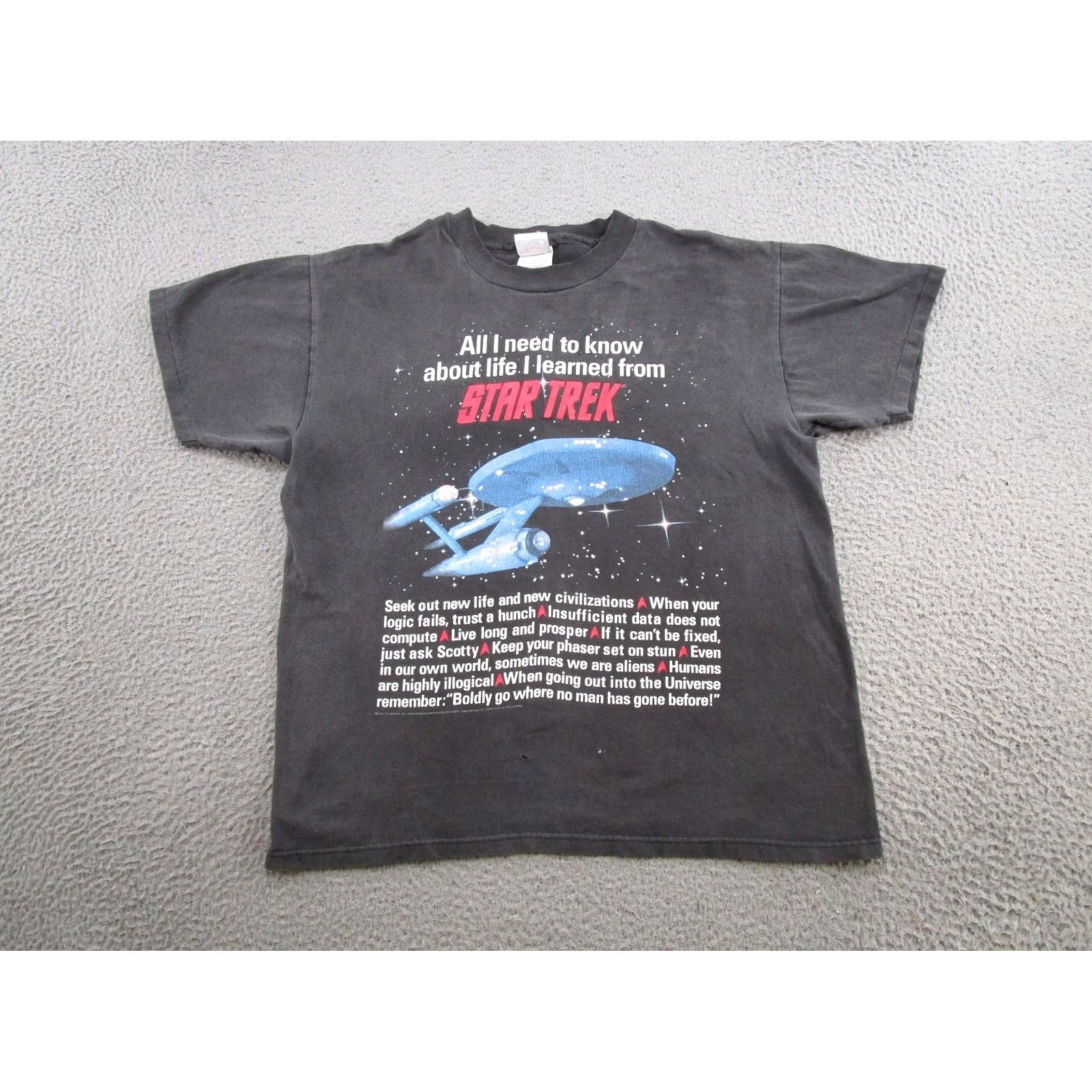 Hanes VINTAGE Star Trek Shirt Mens L Black 1994 All I Need To Know About Life Movie Promo Big Print Logo Trekie 90s N/A Size US L / EU 52-54 / 3 - 2 Thumbnail