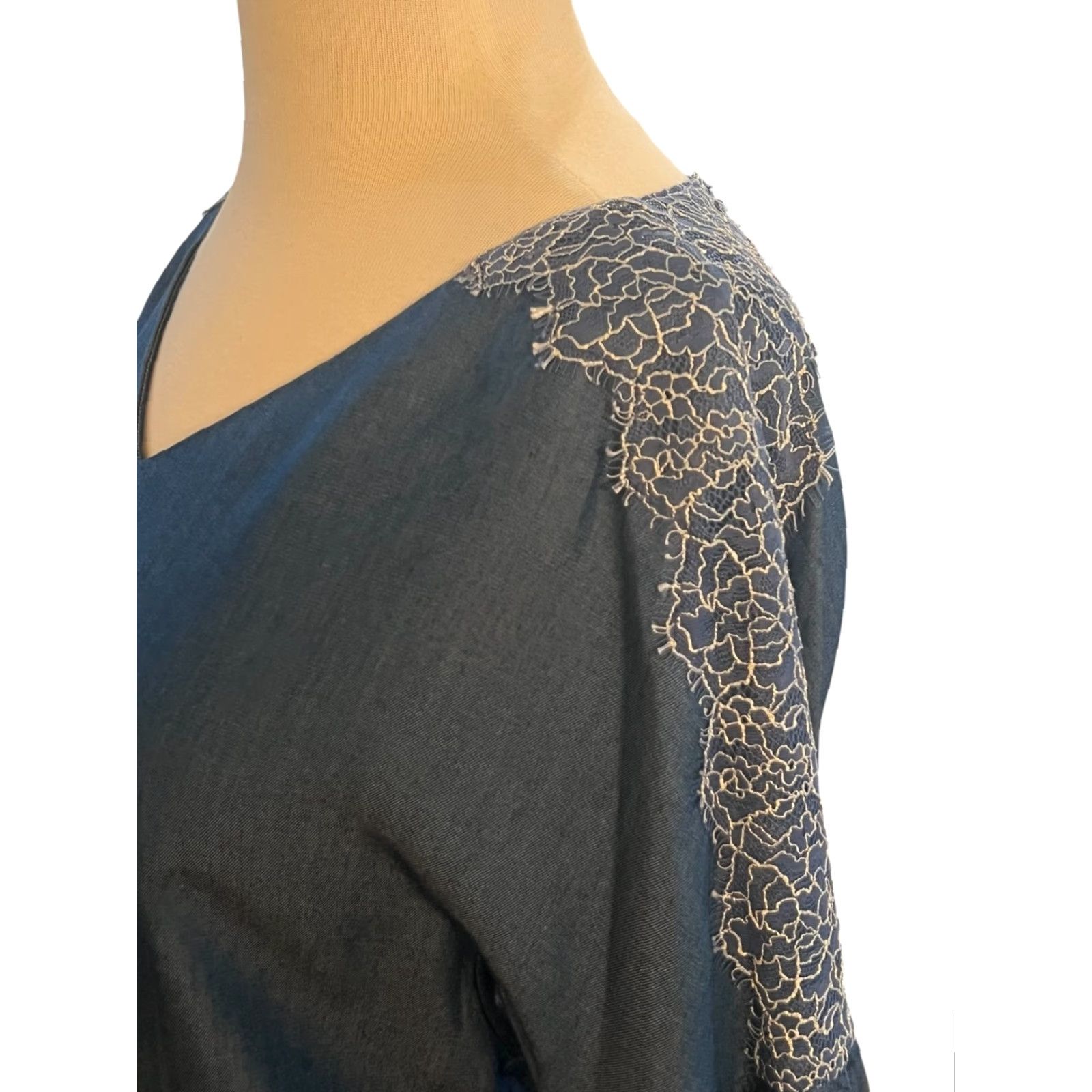 Massimo Dutti Massimo Dutti Blouse Shirt Tunic Linen Blue Balloon Sleeve V-Neck Size 4 Womens Size S / US 4 / IT 40 - 3 Thumbnail