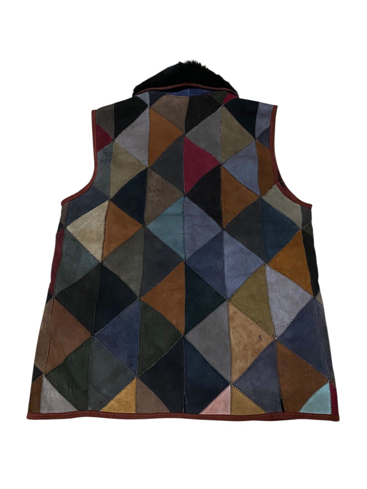 Genuine Leather Leather Patchwork Cubism Pattern Shearling Sleeveless Jacket Size US L / EU 52-54 / 3 - 3 Thumbnail