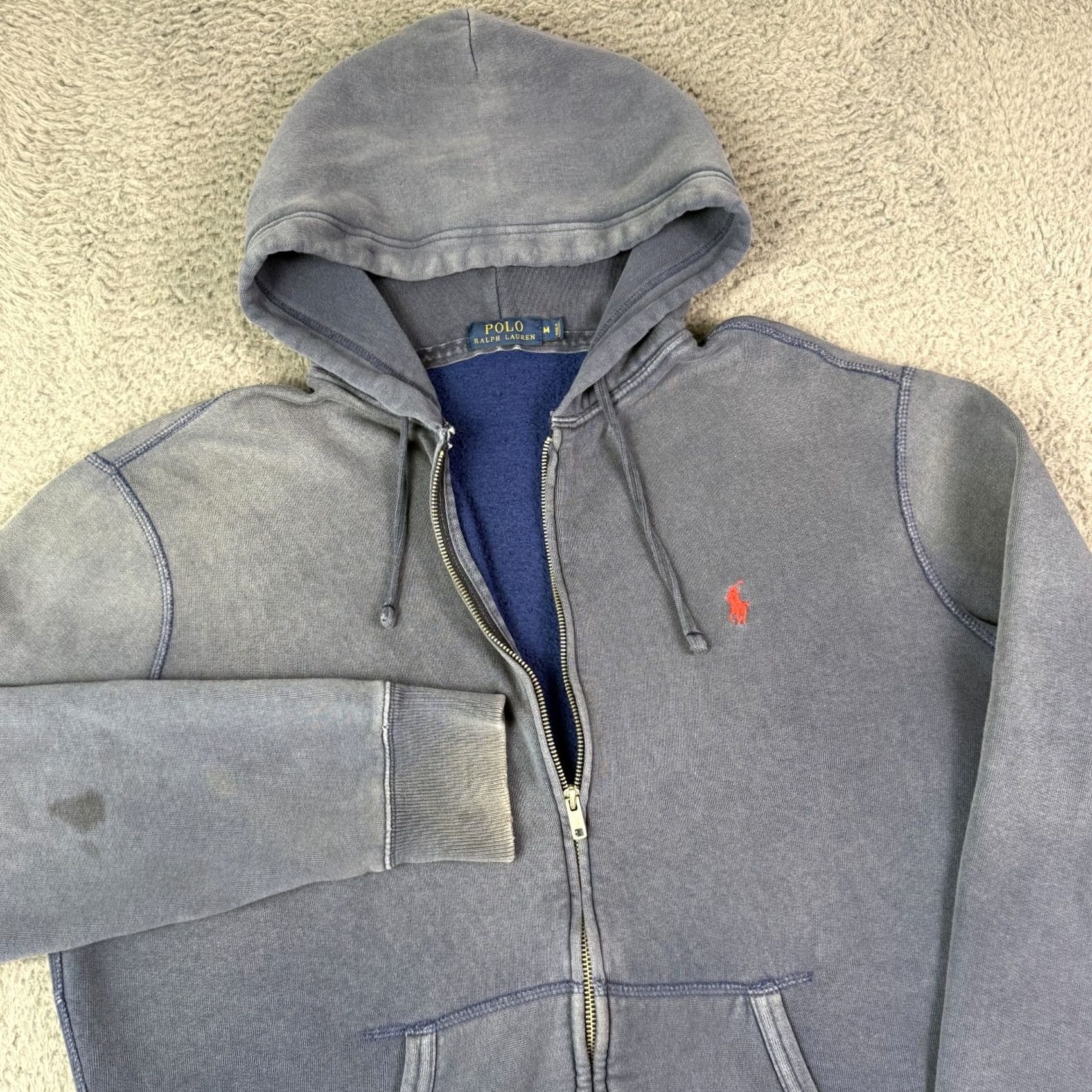 Polo Ralph Lauren VINTAGE Polo Ralph Lauren Hoodie Mens M Blue Faded Thrashed Distressed Boxy Zip Size US M / EU 48-50 / 2 - 2 Thumbnail