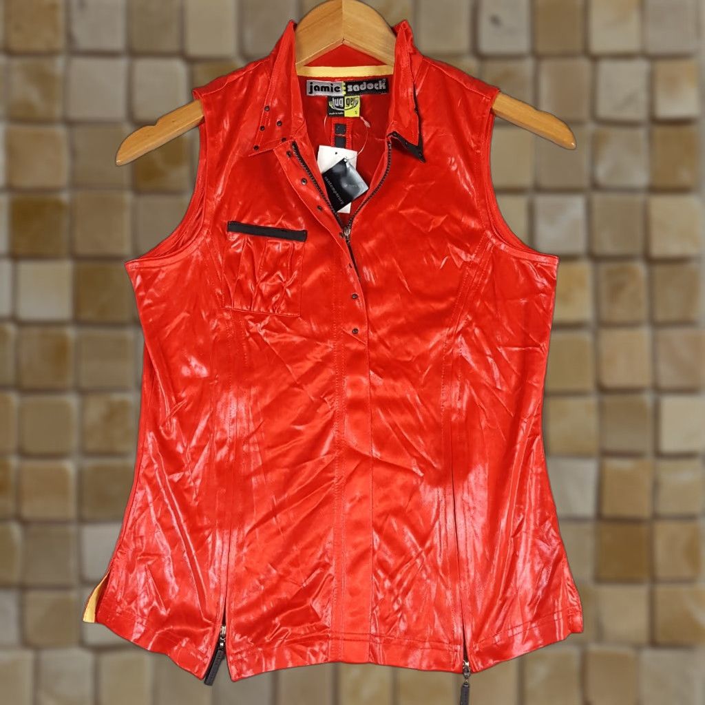 Vintage VINTAGE Jamie Sadock Tank Top Vest Polo Woman S Red Faux Leather Wet Look Sleeveless Size S / US 4 / IT 40 - 1 Thumbnail