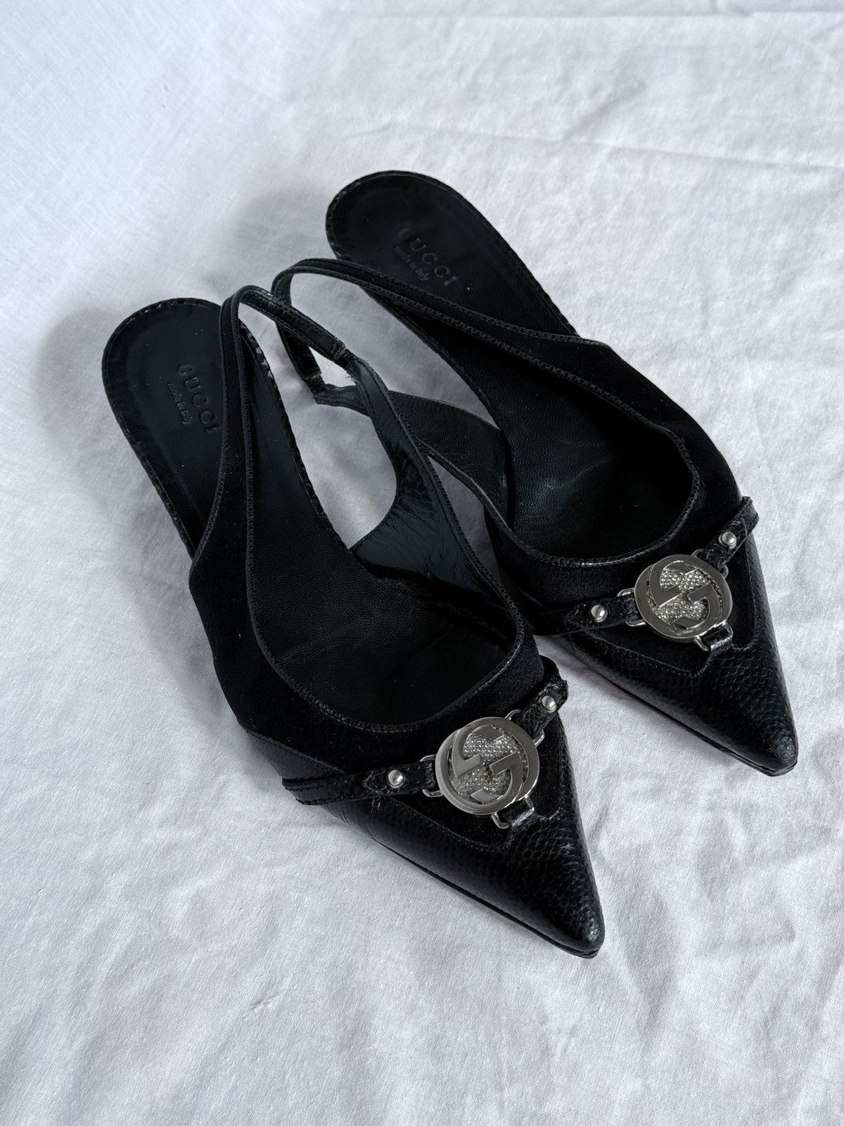 Gucci Gucci Interlocking GG Crystals Slingback Kitten Heels Size US 6.5 / IT 36.5 - 7 Thumbnail