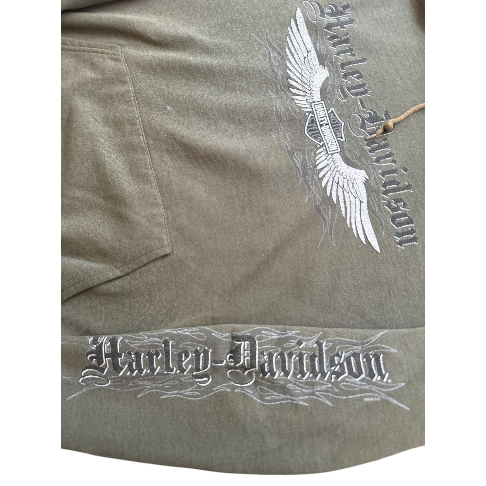 Harley Davidson Vintage Faded Harley Davidson Olive Wings Pullover Hoodie Size US XXL / EU 58 / 5 - 3 Thumbnail