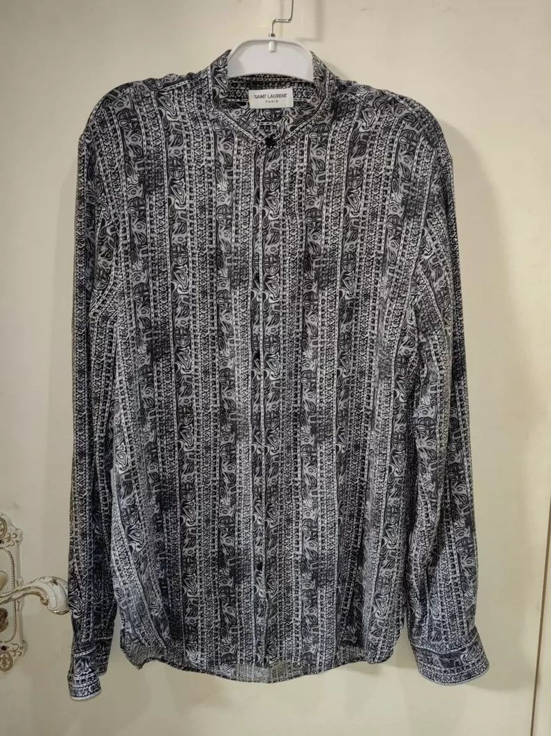 Saint Laurent Paris Saint Laurent Paris Long Sleeve Ink Print Mulberry Silk He Size US XXS / EU 40 - 1 Thumbnail