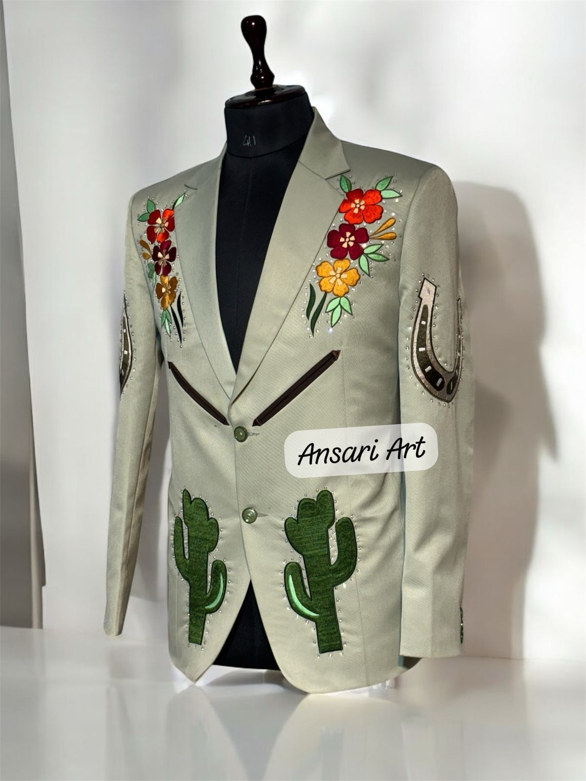 Other Men 2PC Customized cactus, floral embroidery western outfit Size 46R - 4 Thumbnail