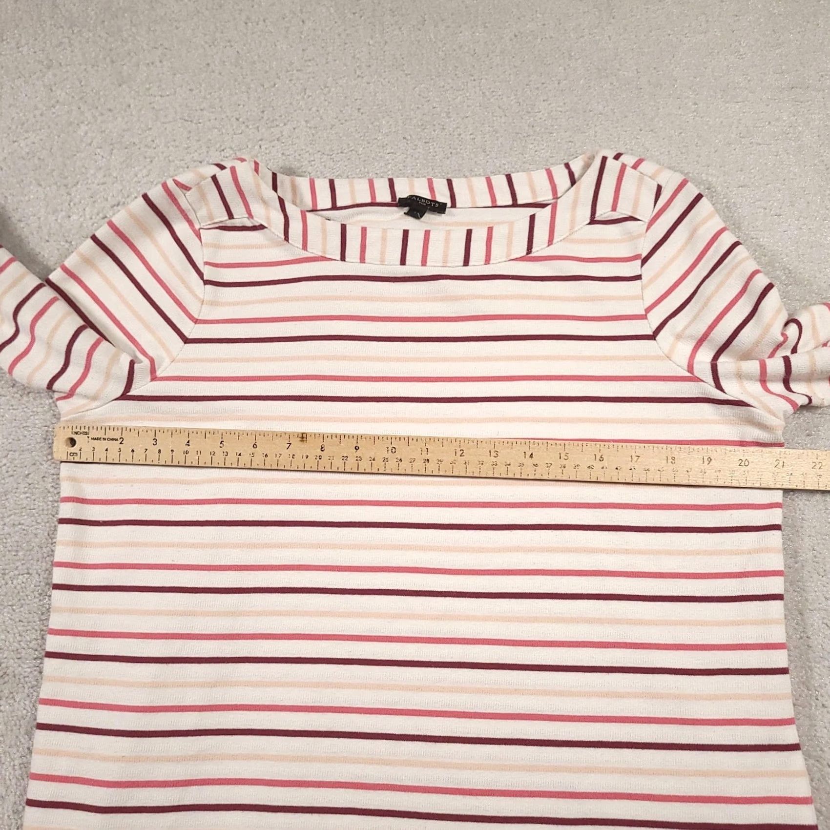 Talbots Talbots Plus Shirt Womens 14W White Pink Red Striped Boatneck Long Sleeve Size XL / US 12-14 / IT 48-50 - 5 Thumbnail