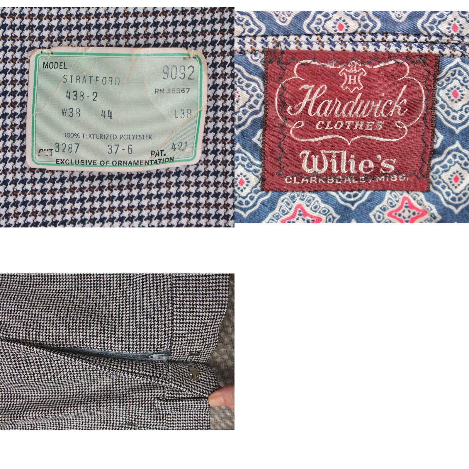 Vintage VINTAGE Men's VTG NOS 70s Blue Houndstooth 2 PC Leisure Suit Sz 44 R 1970s Disco Size 44R - 9 Thumbnail